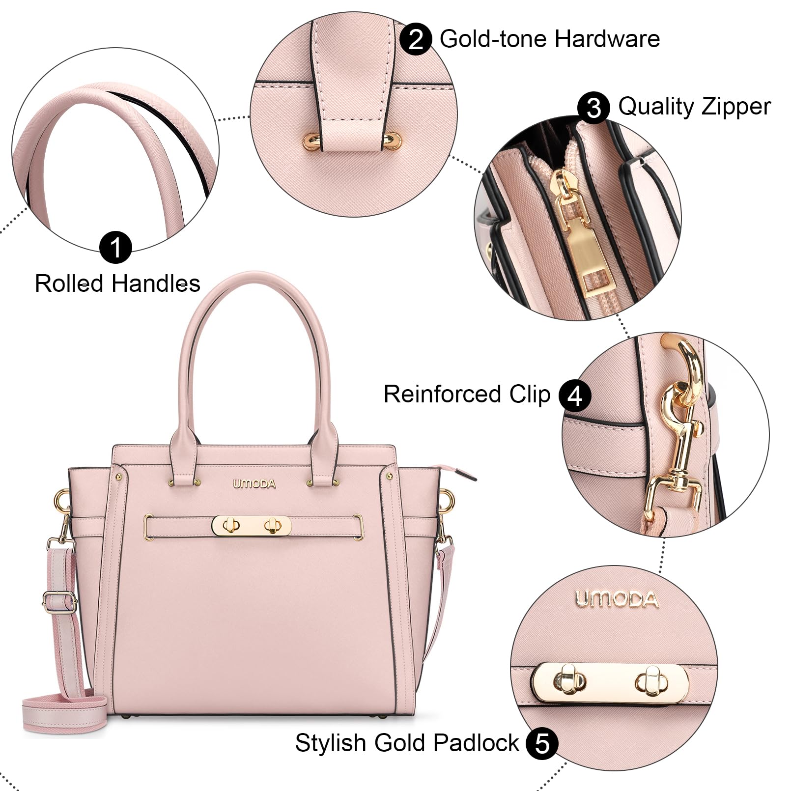 Stylish 15.6 Inch Laptop Tote Bag for Women - Multi-Pocket Padded Computer Bag with Shoulder Strap (Light Pink) - Perfect for Work, School & Travel