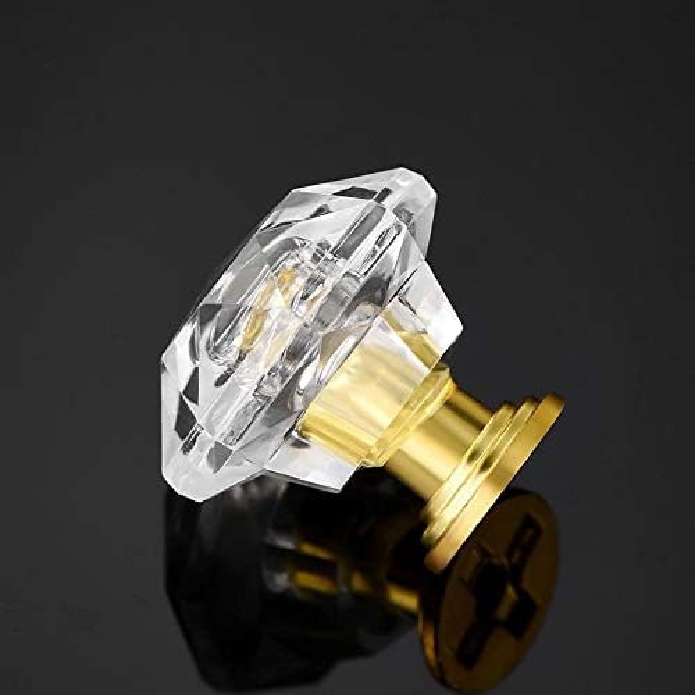 24mm Crystal Glass Door Knobs - Acrylic Dresser Knobs with Screws for Cabinet, Drawer & Furniture (Gold, 1pc) - Elegant Upgrade for Kitchen, Bathroom & Home Decor