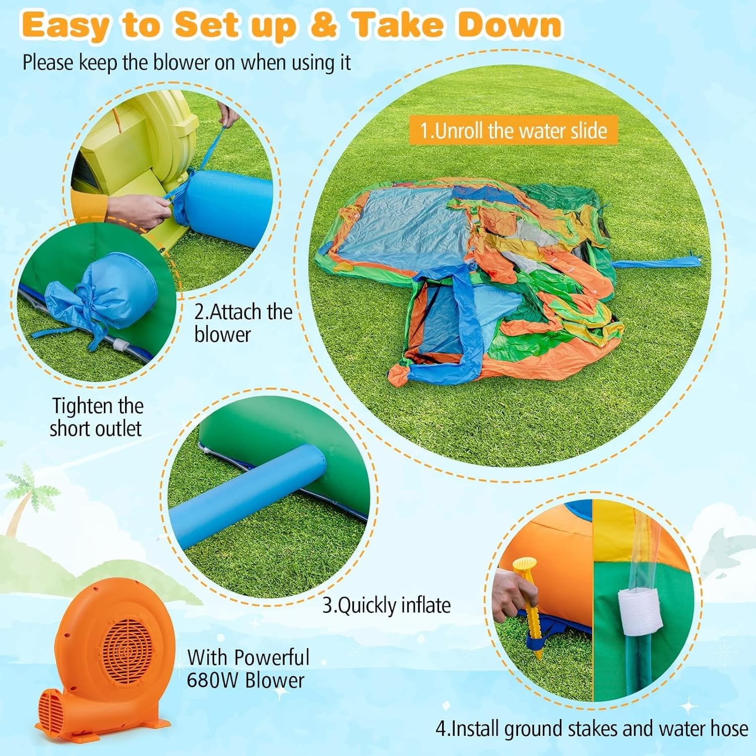 BOUNTECH Inflatable Water Slide Park - 12.5x15.5FT Mega Backyard Water Slide with Splash Pool, Tic Tac Toe Game & 680W Blower - Fun Outdoor Inflatable Water Slides for Kids & Adults - Perfect for Summer Parties, Birthday Gifts & Backyard Water Activities