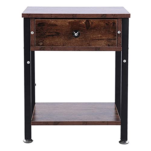 Vintage Industrial Wooden Nightstand with Drawers - Rustic Bedside Table for Bedroom Storage | Perfect for Small Spaces, Apartments & Modern Farmhouse Decor