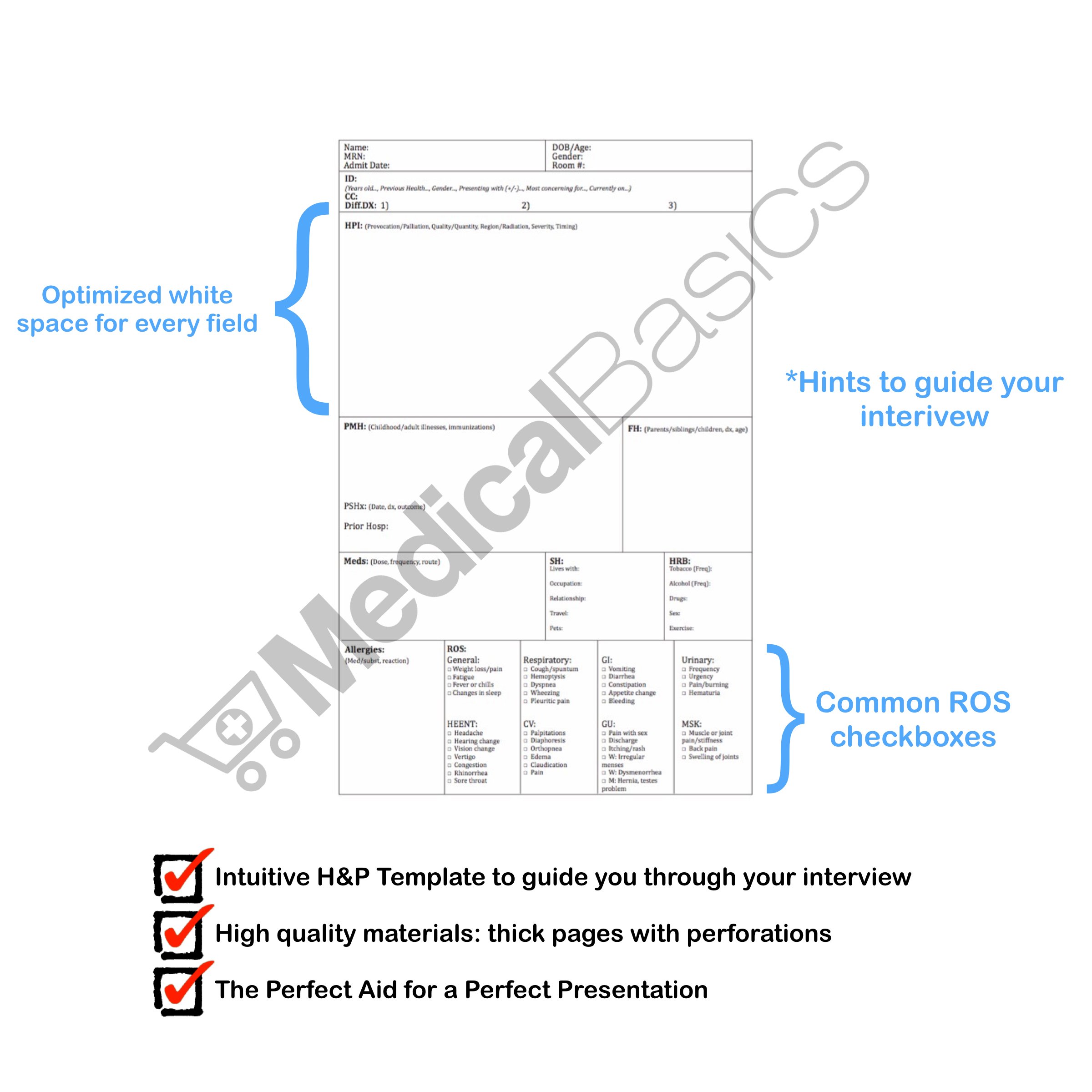 H&P Notebook (3 Pack) - Medical History and Physical Exam Notebook with 100 Pre-Printed Templates & Perforated Pages | Perfect for Doctors, Nurses & Healthcare Professionals for Patient Documentation & Clinical Notes