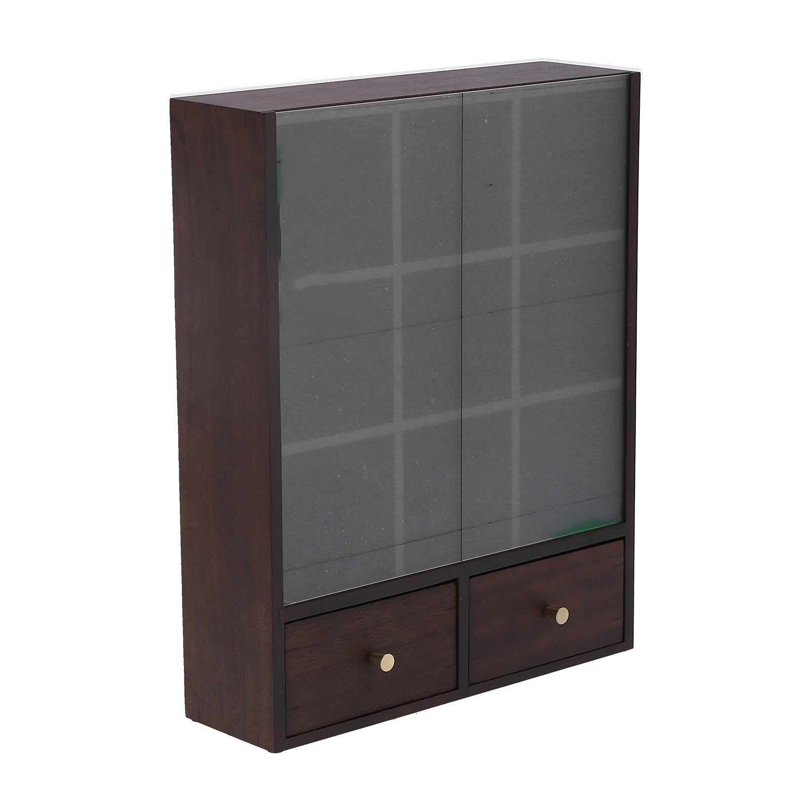 Jovenn Wooden Storage Cabinet - Dustproof Desktop Organizer Case for Home Decor, Jewelry & Ornaments (Walnut Jiugongge, Blue) | Perfect for Bedroom, Office & Living Room Organization