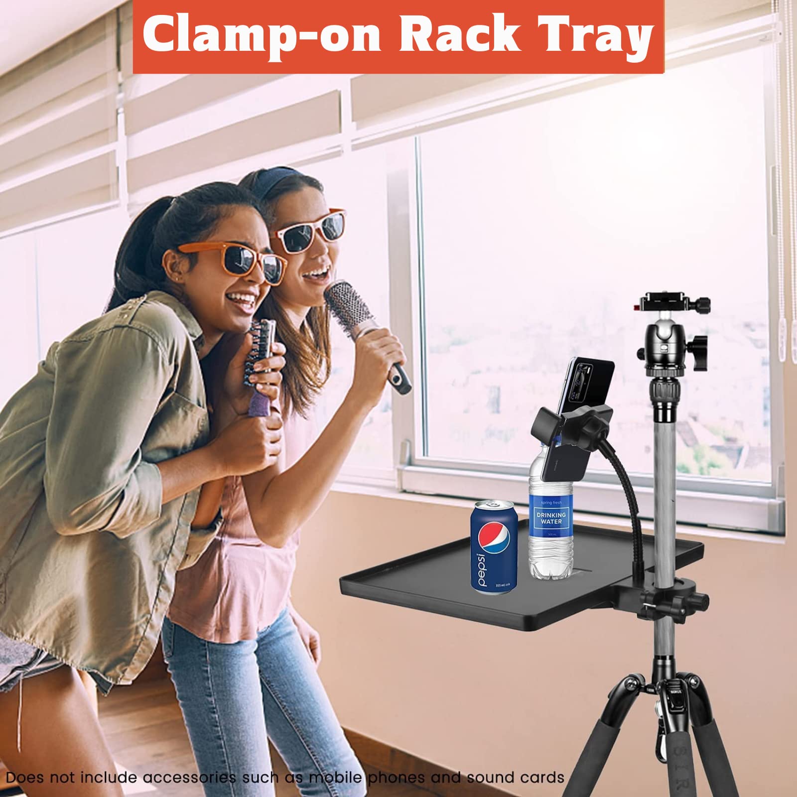 Universal Microphone Stand Tray - Adjustable Clamp-On Utility Shelf for Sheet Music, Streaming & Recording | Durable Mic Stand Accessory for Live Performances, Karaoke, Studio Sessions & Music Practice