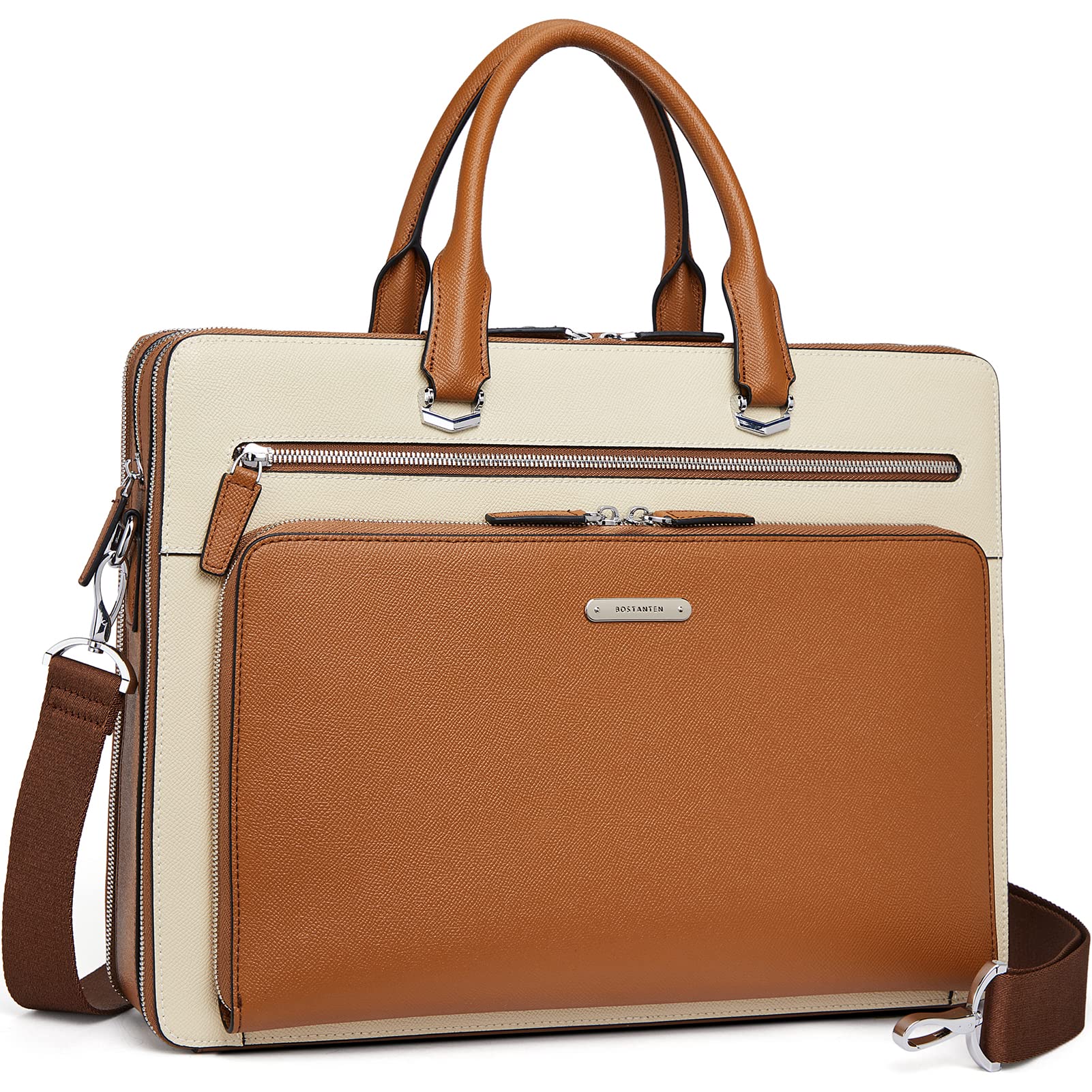 BOSTANTEN Genuine Leather Laptop Briefcase for Men - 15.6 Inch Business Messenger Bag with Shoulder Strap - Slim Professional Work Bag for Office, Travel & Daily Commute - Perfect for Business Trips, Meetings & Work Essentials Organization