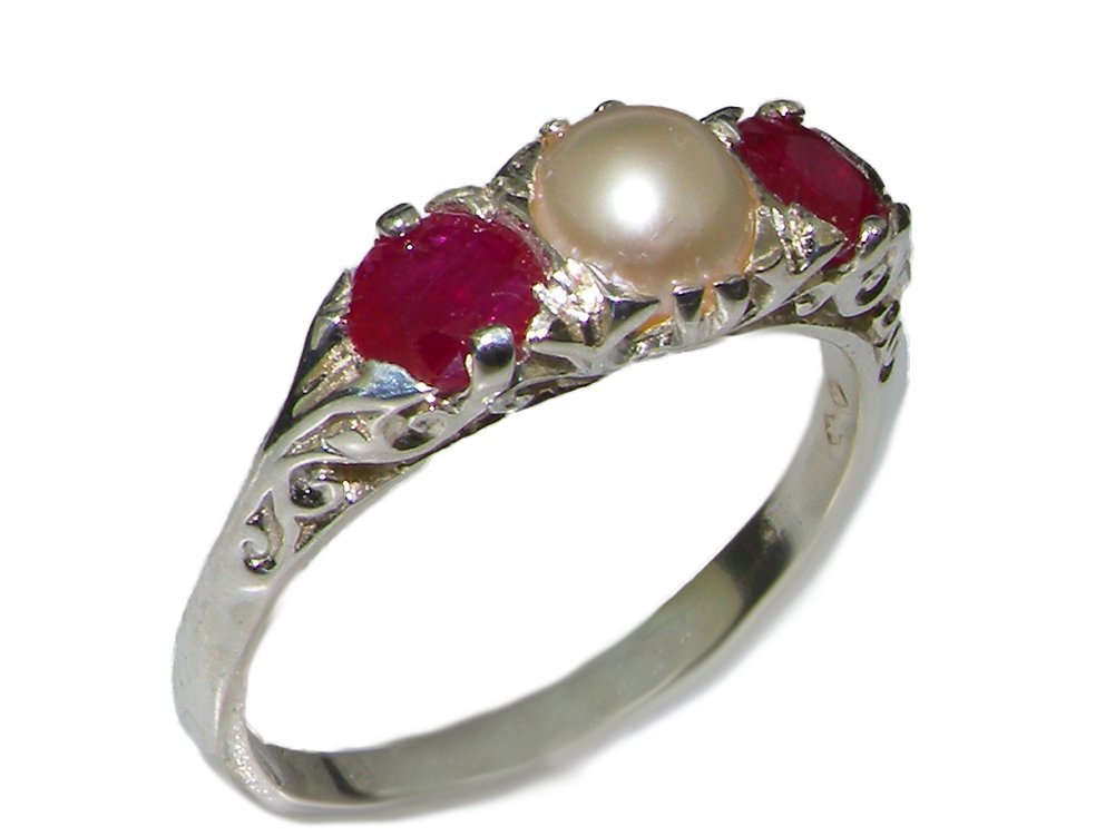 925 Sterling Silver Cultured Pearl & Ruby Women's Band Ring - Elegant Jewelry for Weddings, Anniversaries & Special Occasions