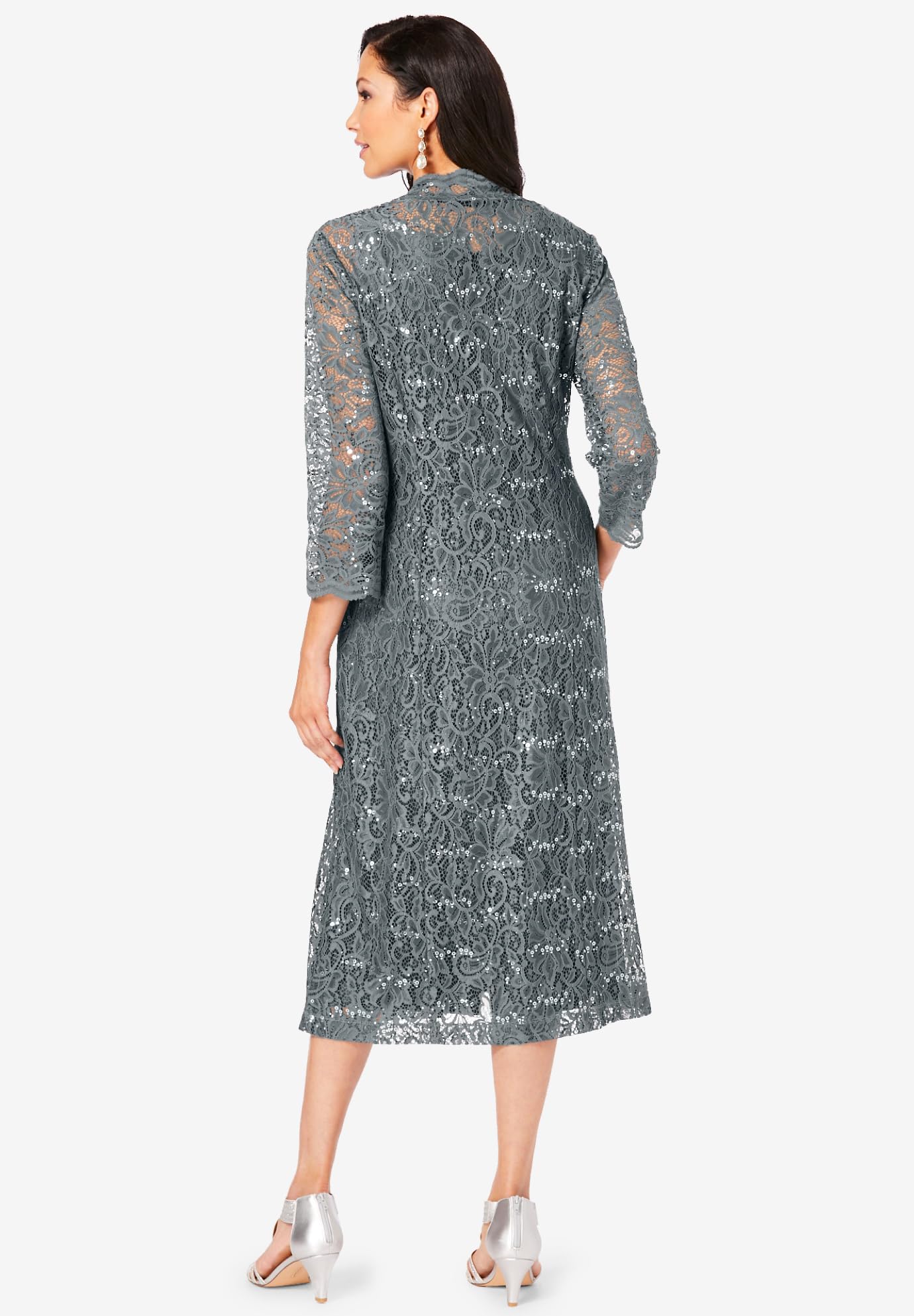 Romantic Women's Plus Size Sequin Lace Jacket Dress for Evening Parties, Weddings & Special Occasions | Elegant Formal Wear with Sparkle Details