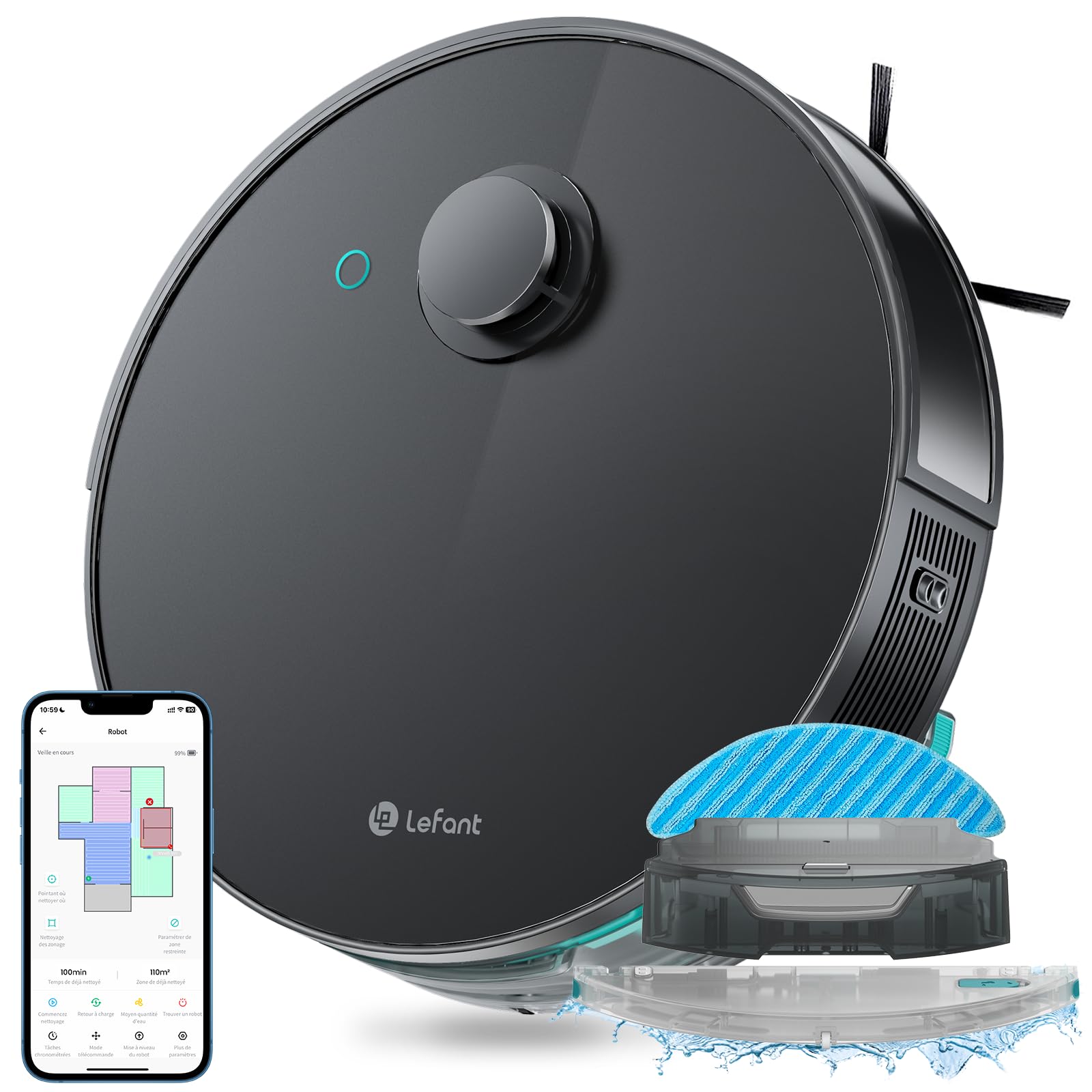 Lefant Robot Vacuum and Mop Combo - 4000Pa Strong Suction, Smart Lidar & dToF Navigation, Ultrasonic Carpet Detection, Sonic Mopping, WiFi/App/Alexa Control - Perfect for Hardwood Floors, Carpets & Pet Hair Cleaning
