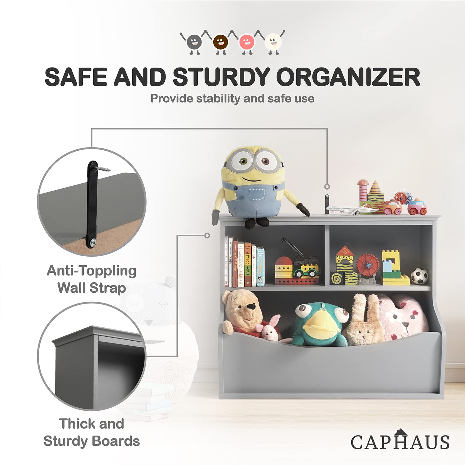 CAPHAUS Kids' Toy Storage Organizer - Multifunctional Book & Toy Cabinet with Open Cubby Shelves for Nursery, Playroom, Closet | Perfect for Home Organization & Child's Play Area