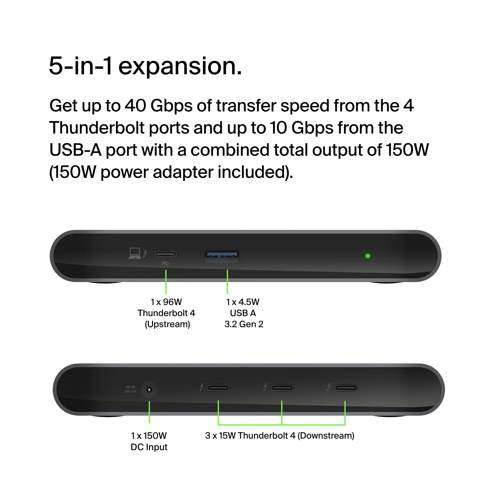 Belkin Connect Thunderbolt 4 Docking Station - 5-in-1 USB-C Hub with 96W Power Delivery for Mac & Windows, Supports 8K or Dual 4K Displays, Includes Thunderbolt 4 Cable & Power Adapter - Perfect for Home Office, Gaming & Video Editing Setup