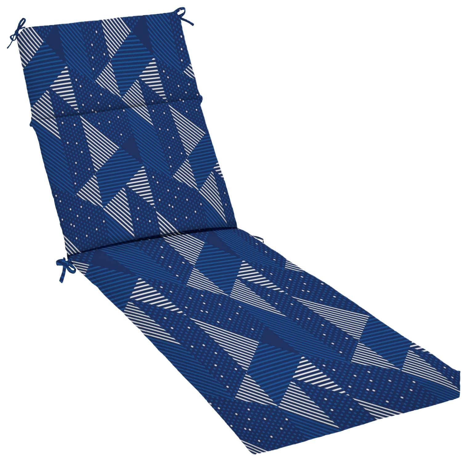 Outdoor & Indoor Chaise Lounge Cushion - Blue & White Geometric Water-Resistant Patio Furniture Seat Cushion for Poolside, Deck, Garden & Living Room Relaxation