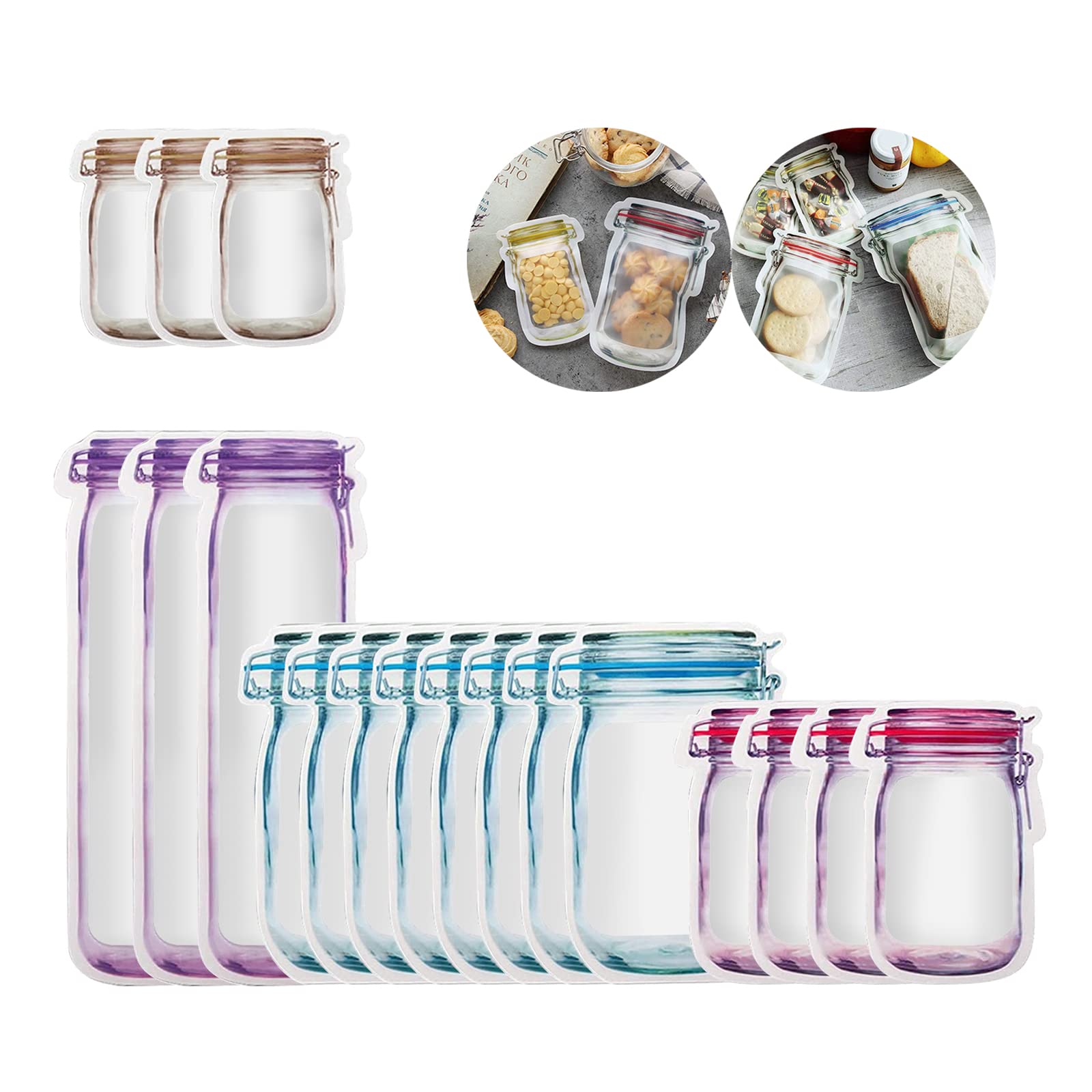 Enkrio 18 Pack Reusable Leakproof Ziplock Bags - 3 Small, 4 Medium, 8 Large, 3 Tall Food Storage Bags for Snacks, Sandwiches & Mason Jars | Eco-Friendly Lunch Bags for Kids, Travel, Camping & Picnics