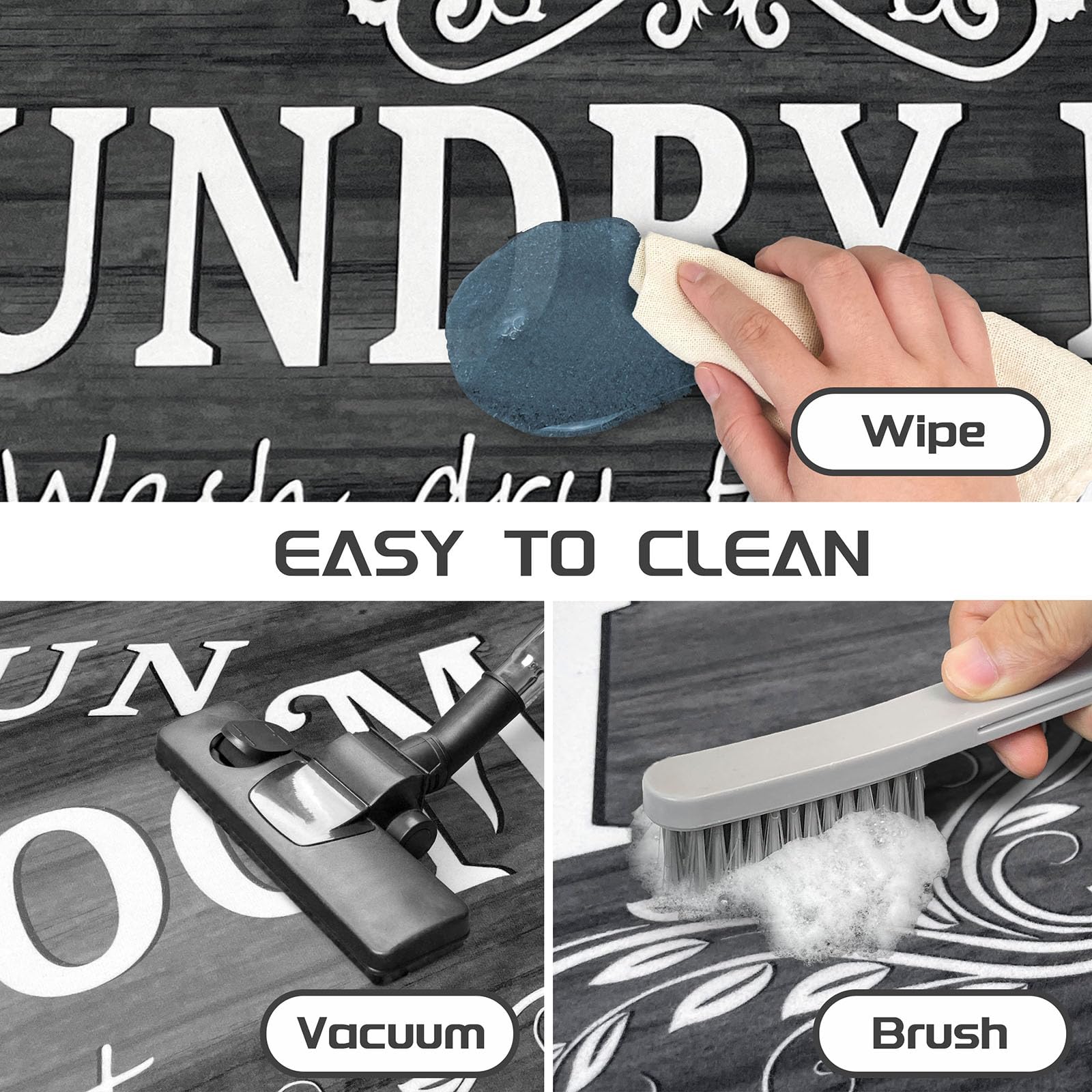 Non-Slip Waterproof Laundry Room Rug Runner 20x60 Inches - Washable Farmhouse Floor Mat for Mudroom, Washroom & Bathroom - Navy Blue & Black Decor | Perfect for High-Traffic Areas & Spill-Prone Spaces