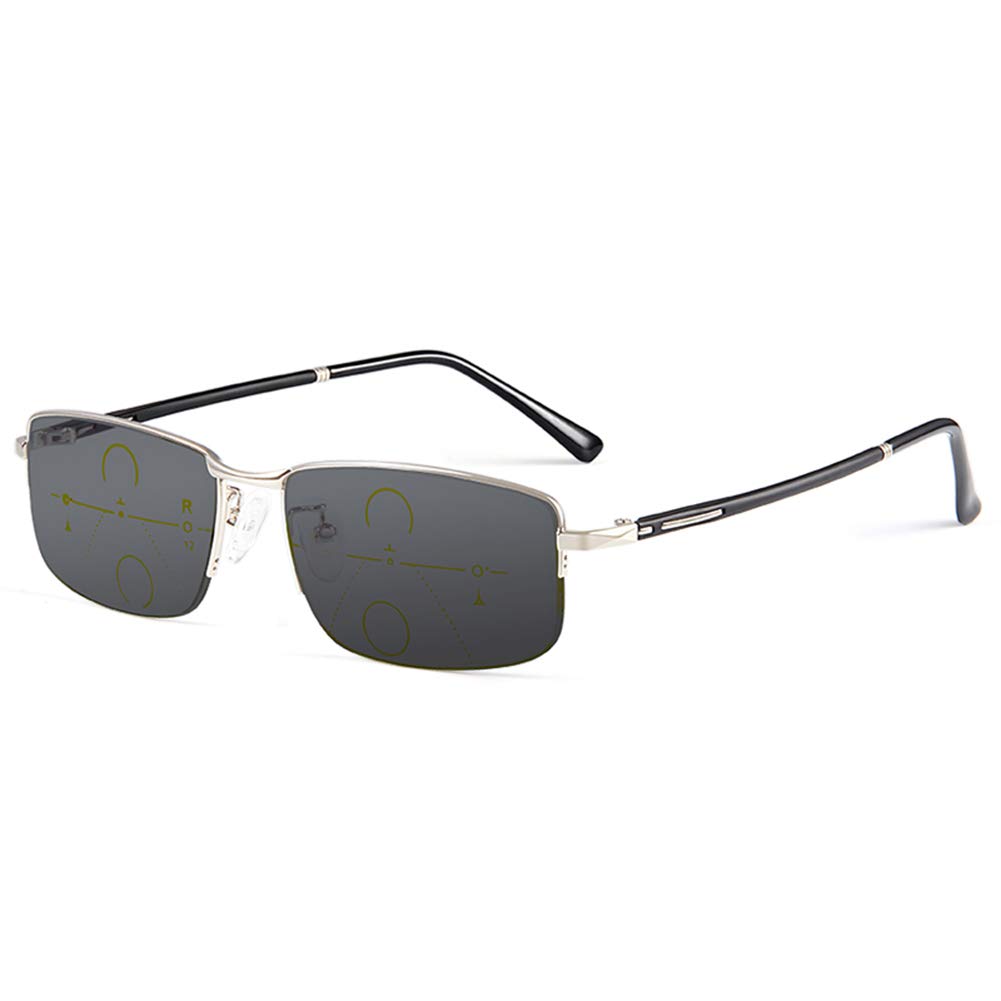 Blue Light Blocking Glasses for Men & Women - Photochromic Anti-UV Gaming Glasses with Retro Rectangle Frame (Silver, +2.5) - Reduce Eye Strain for Computer Work, Gaming & Digital Screen Use