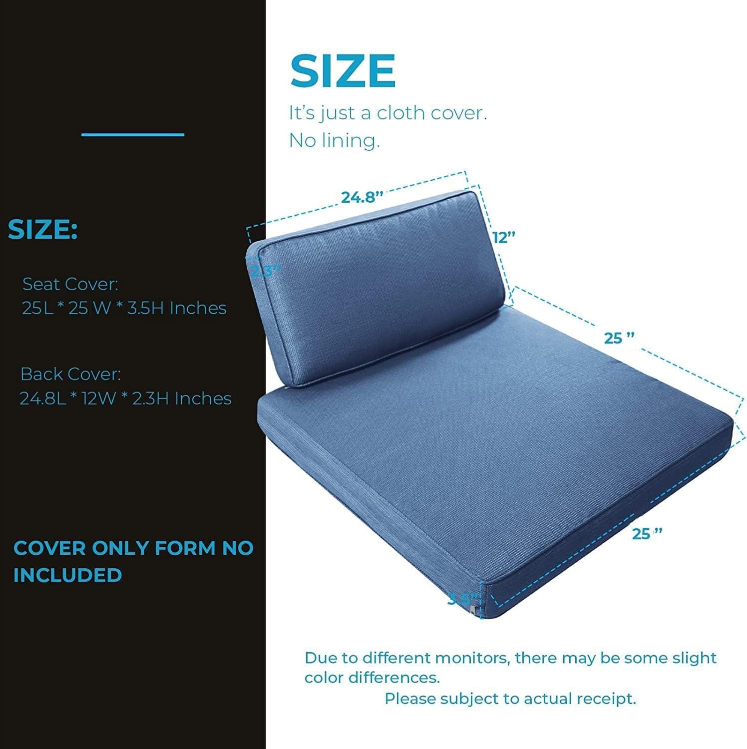 12-Piece Outdoor Patio Cushion Covers Set - Waterproof Replacement Slipcovers (6 Seat + 6 Back) with Zipper for Patio Furniture, Sofa, Couch - Durable & UV-Resistant - Perfect for Backyard, Deck, Poolside (Blue)