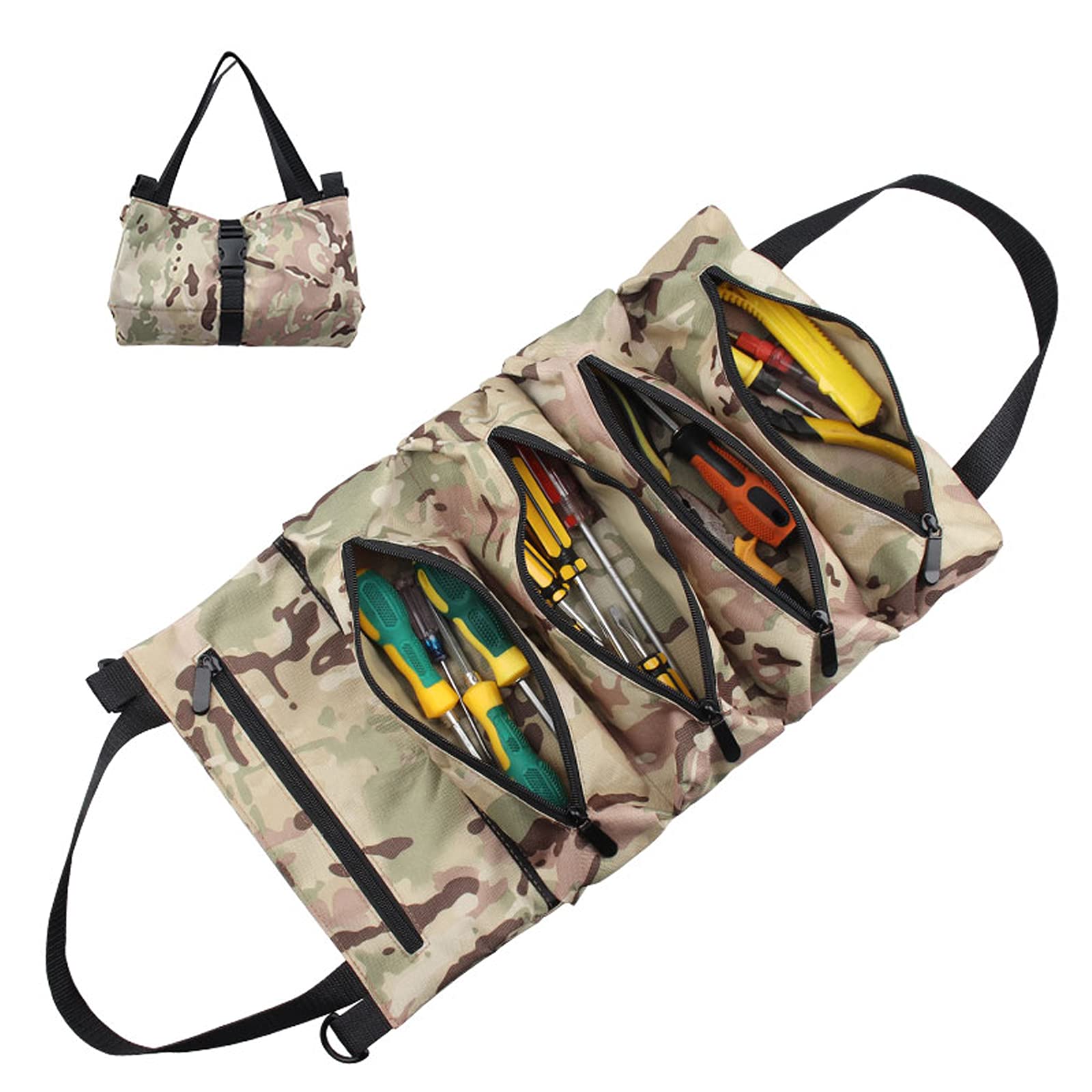 GEEDUD Heavy Duty Roll Up Tool Bag - Durable Canvas Wrench Roll Up Pouch for Mechanics & DIY - Multi-Purpose Tool Organizer for Wrenches, Screwdrivers & Hand Tools - Perfect for Garage, Workshop & Job Site Use