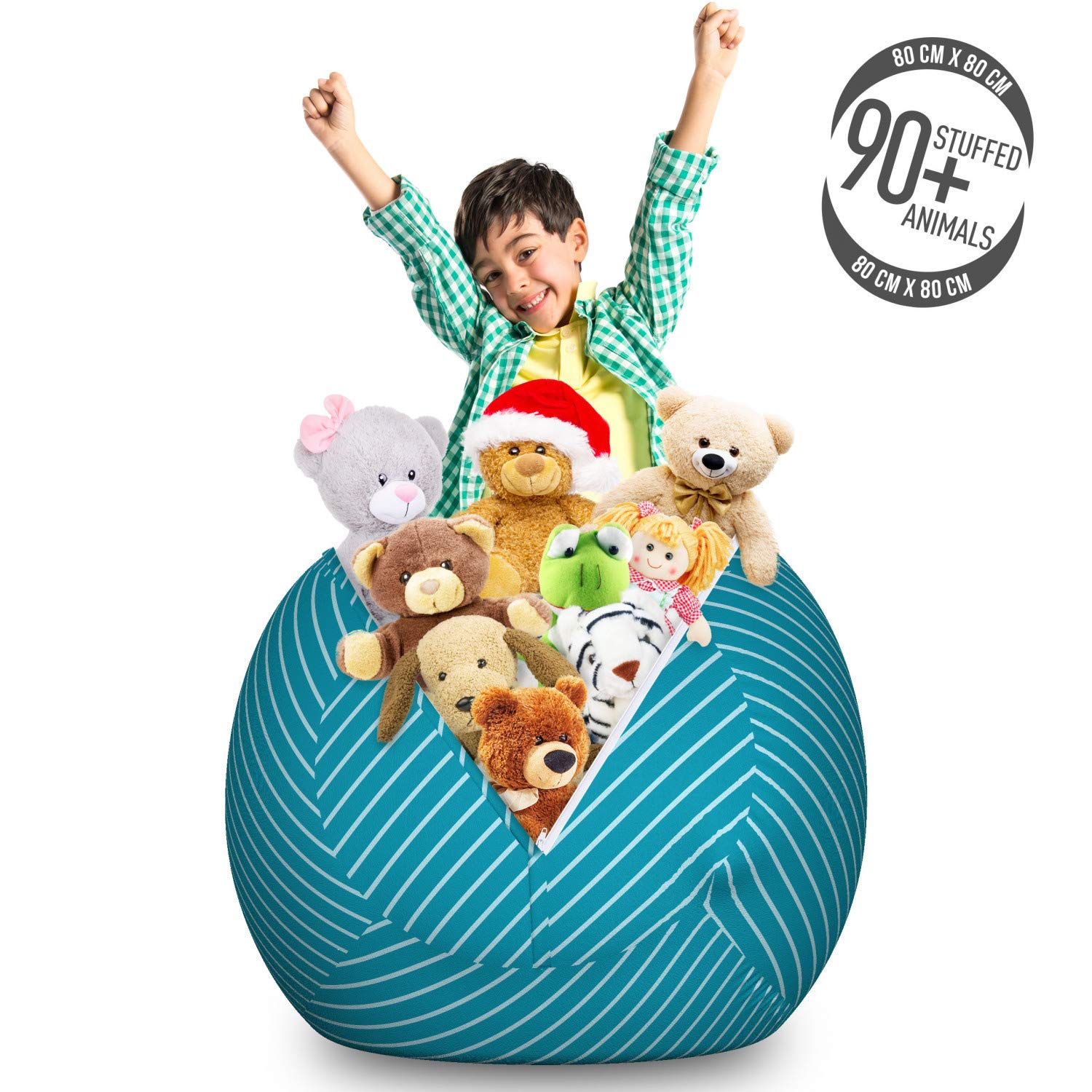 Ambesonne Geometric Storage Toy Bag Chair - Large Washable Stuffed Animal Organizer with Diagonal Striped Pattern in Pale Blue Teal | Perfect for Kids' Room, Nursery Organization & Travel Adventure Storage