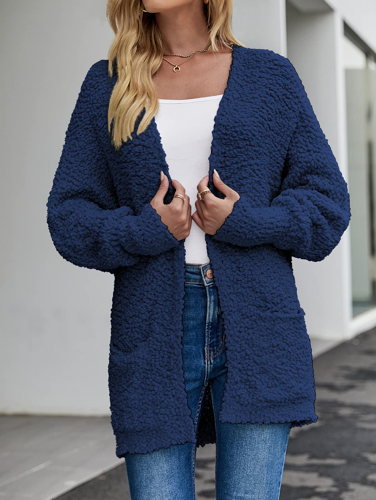 MEROKEETY Women's 2025 Winter Fuzzy Popcorn Batwing Sleeve Cardigan Knit Oversized Sherpa Sweater Coat - Cozy Warm Winter Pullover for Casual Outfits, Office Wear & Holiday Season