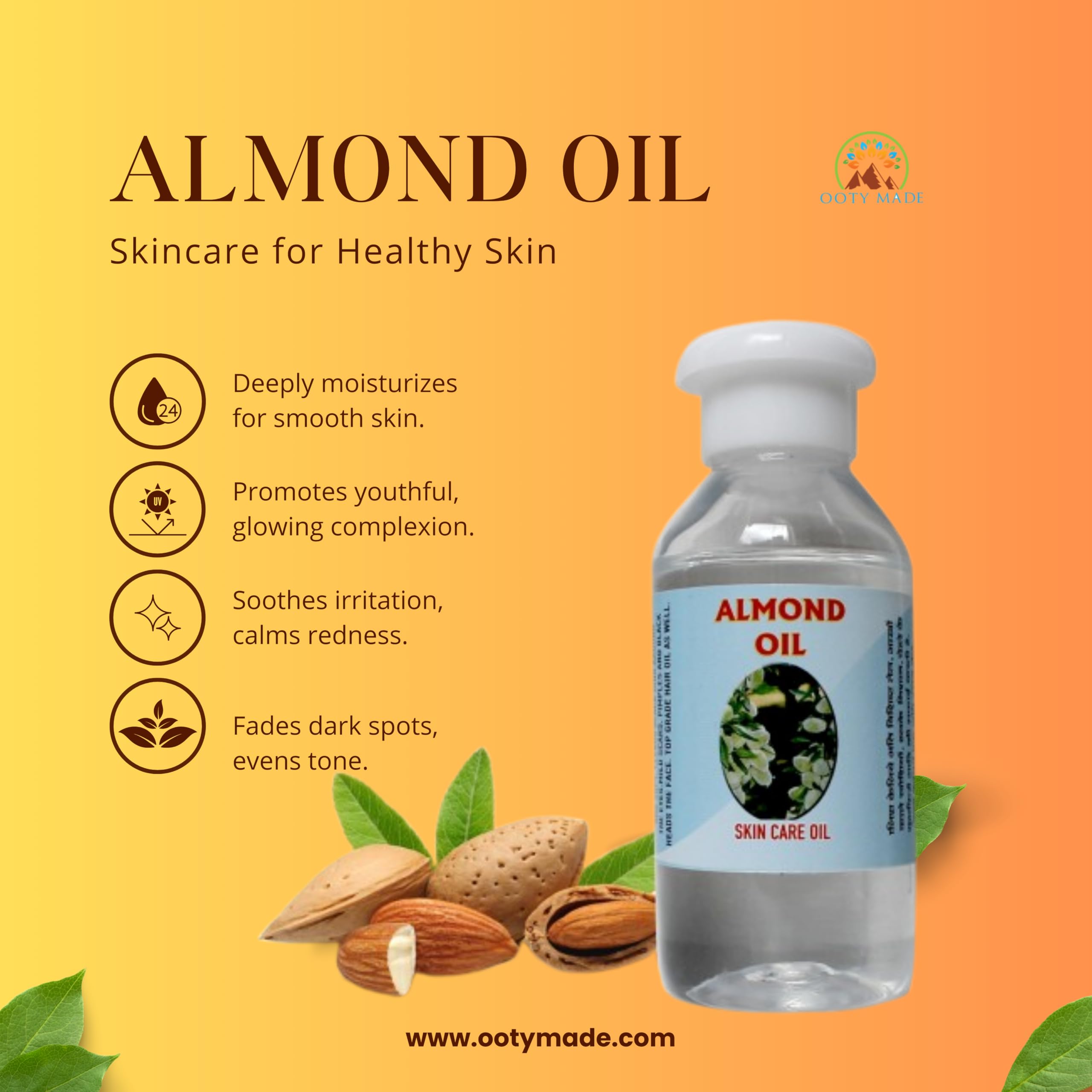 Pure Almond Oil for Hair Growth & Skin Care - 100% Natural, Cold Pressed (100ml) | Promotes Healthy Hair & Glowing Skin | Perfect for Massage, Aromatherapy & DIY Beauty Treatments