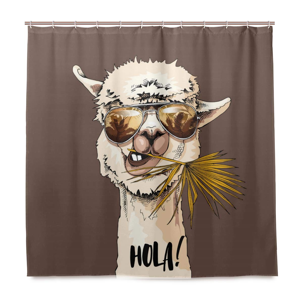 Funny Llama Portrait Sunglasses Hola Shower Curtain - Waterproof Polyester Fabric Bathroom Decor (72x72 Inch) with Hooks Included - Perfect for Bathroom, Dorm, RV & Kids Room Decor