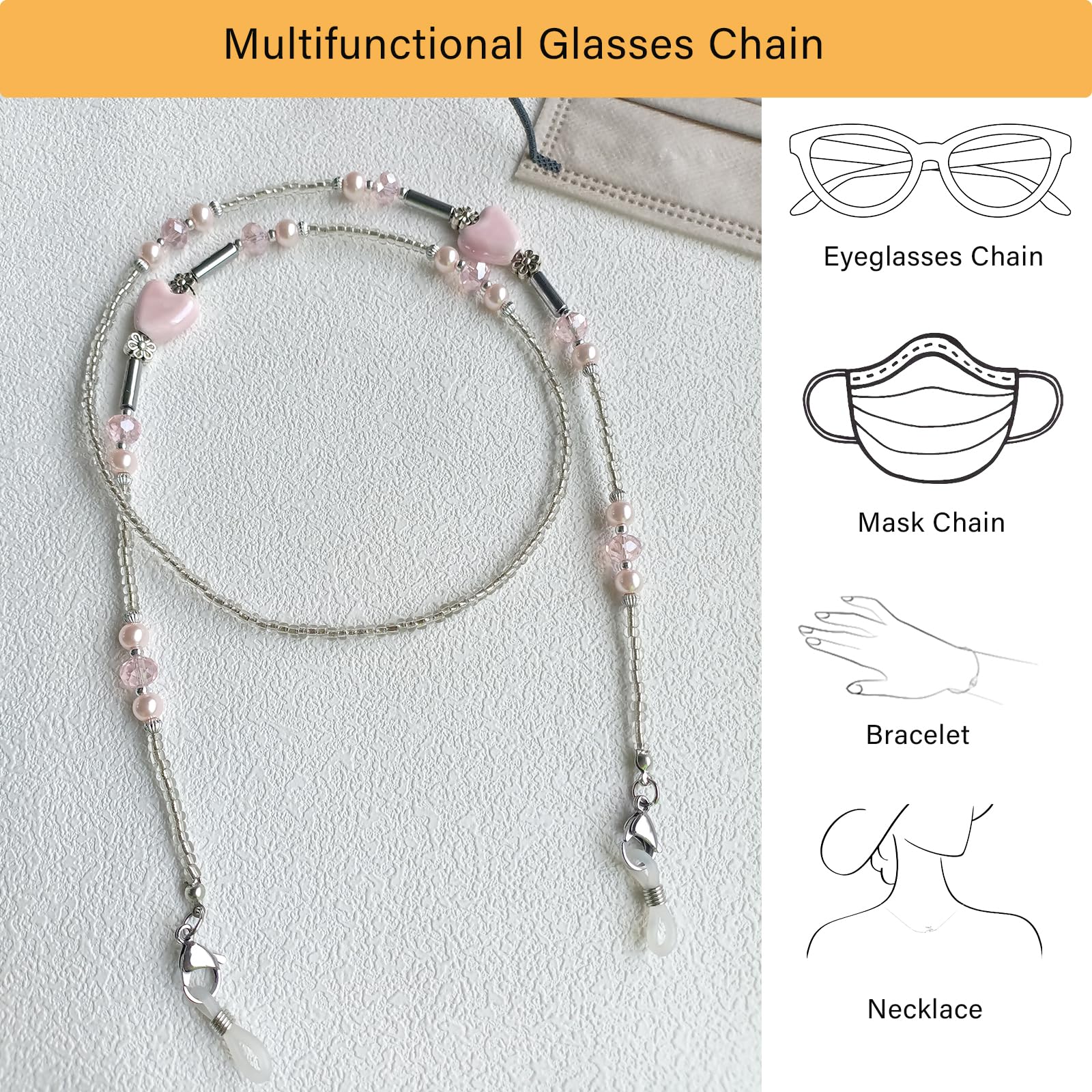 Fashionable Beaded Eyeglass Chain for Women - Adjustable Glasses Strap Holder with Crystal Beads - Perfect for Reading, Driving, and Daily Wear Accessories