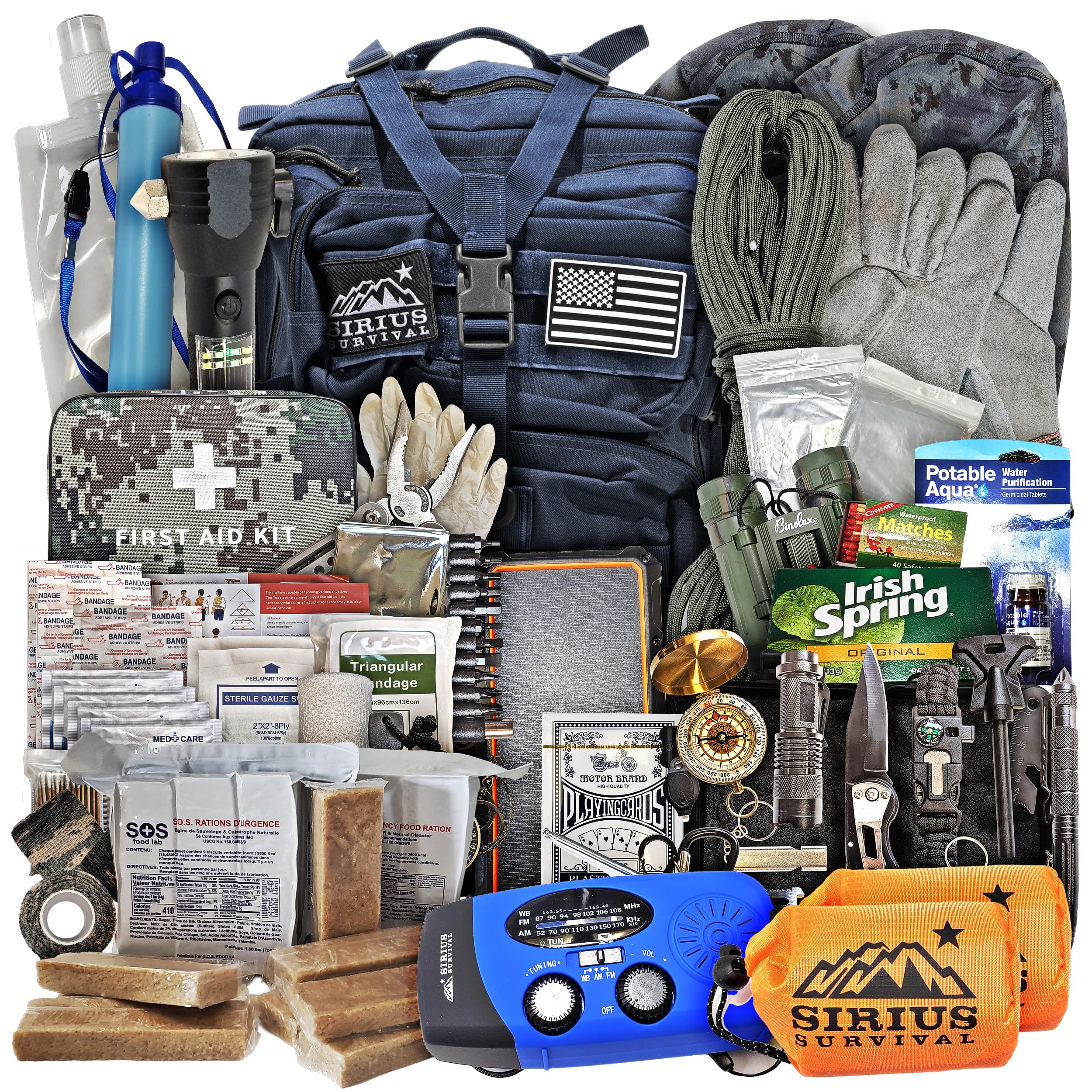 Sirius 72-Hour Emergency Survival Kit for 2 People - 50L Tactical Bug Out Bag with Premium Essentials | Perfect for Outdoor Adventures, Disaster Preparedness & Camping Gear