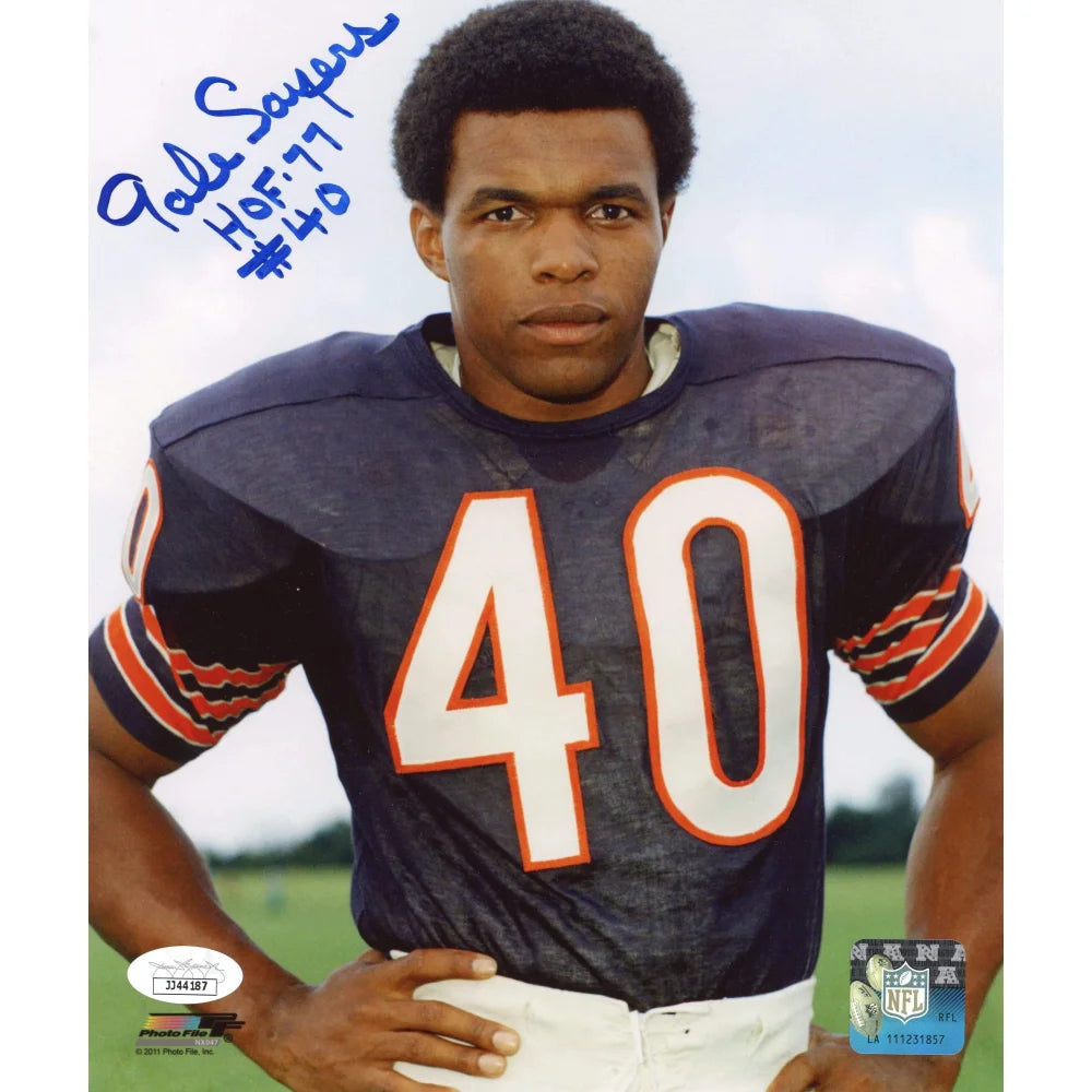 Gale Sayers Autographed Chicago Bears 8x10 Photo - Hand Signed with JSA COA - Perfect for Sports Memorabilia Collectors and Bears Fans Display