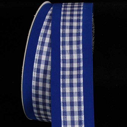 Blue and White Checker Print Velvet Border Wired Craft Ribbon - 1.5 Inch x 80 Yards for Gift Wrapping, DIY Decor, Scrapbooking & Party Supplies