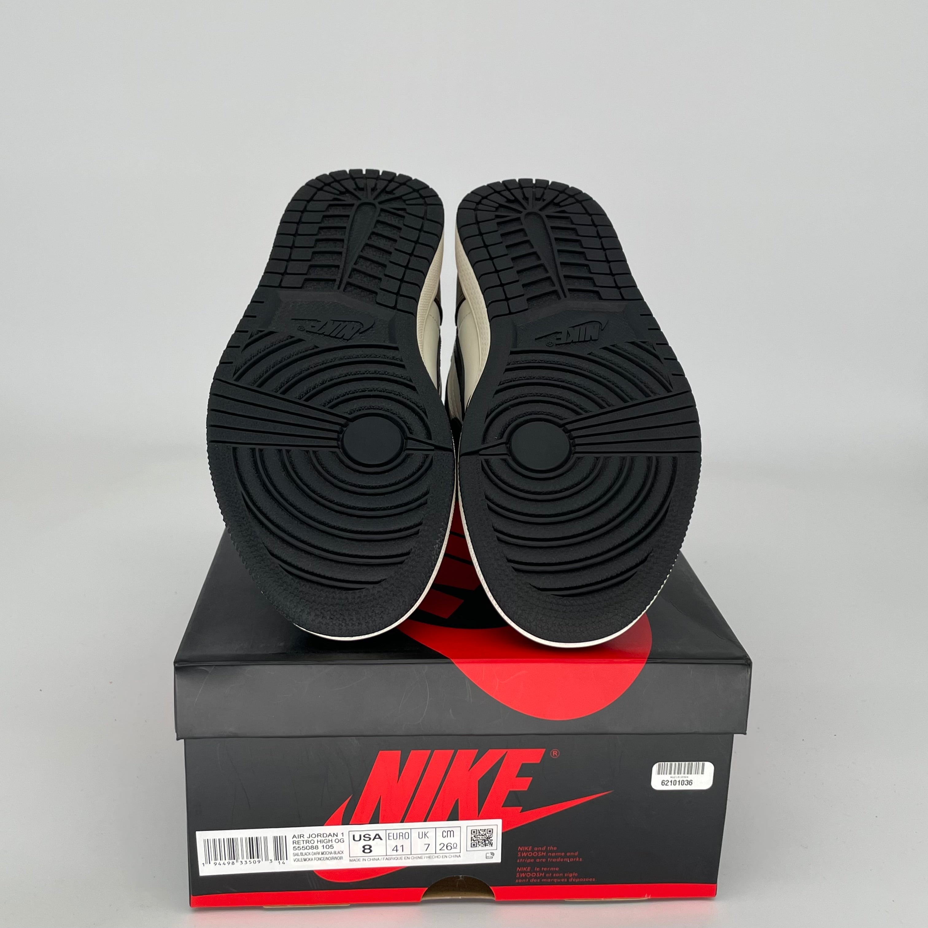 AIR JORDAN 1 DARK MOCHA Sneakers - Men's Size 8 (555088-105) - Retro High Top Basketball Shoes for Casual Wear & Street Style