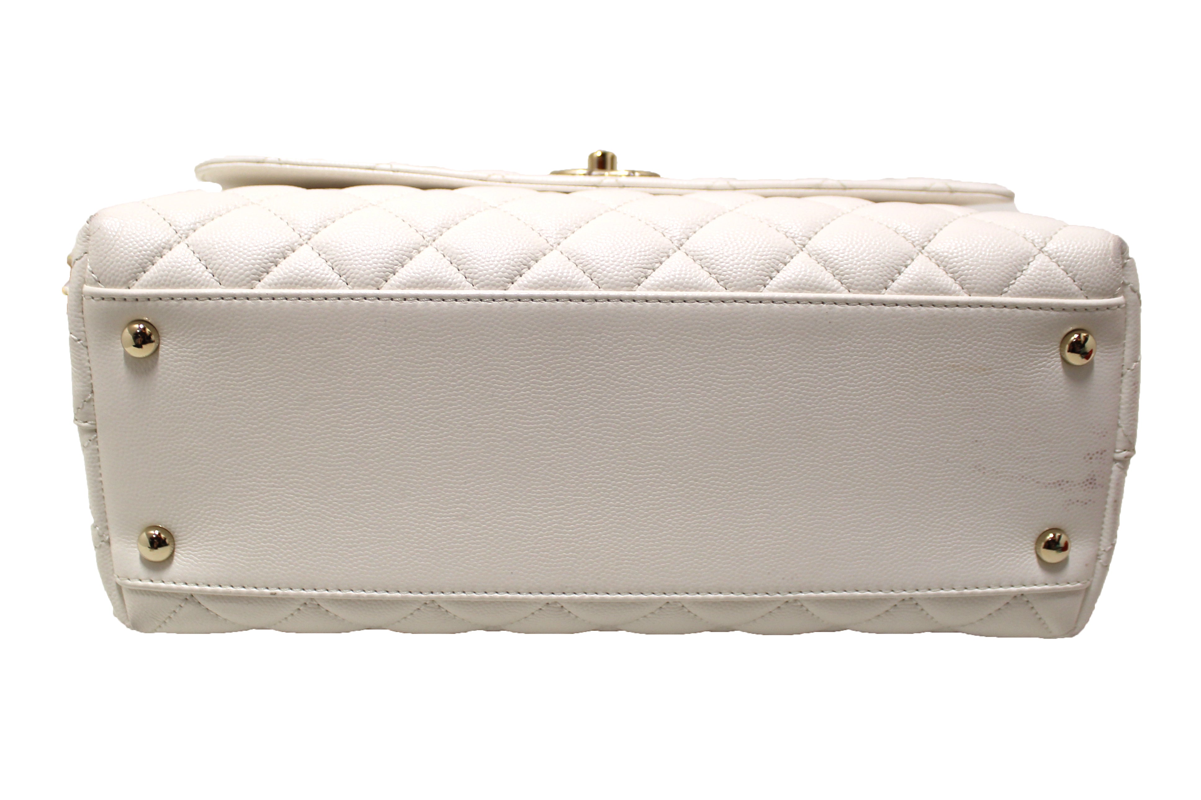 Authentic Chanel White Quilted Caviar Leather Medium CoCo Handle Flap Bag - Luxury Designer Handbag for Women, Perfect for Parties, Weddings & Everyday Elegance