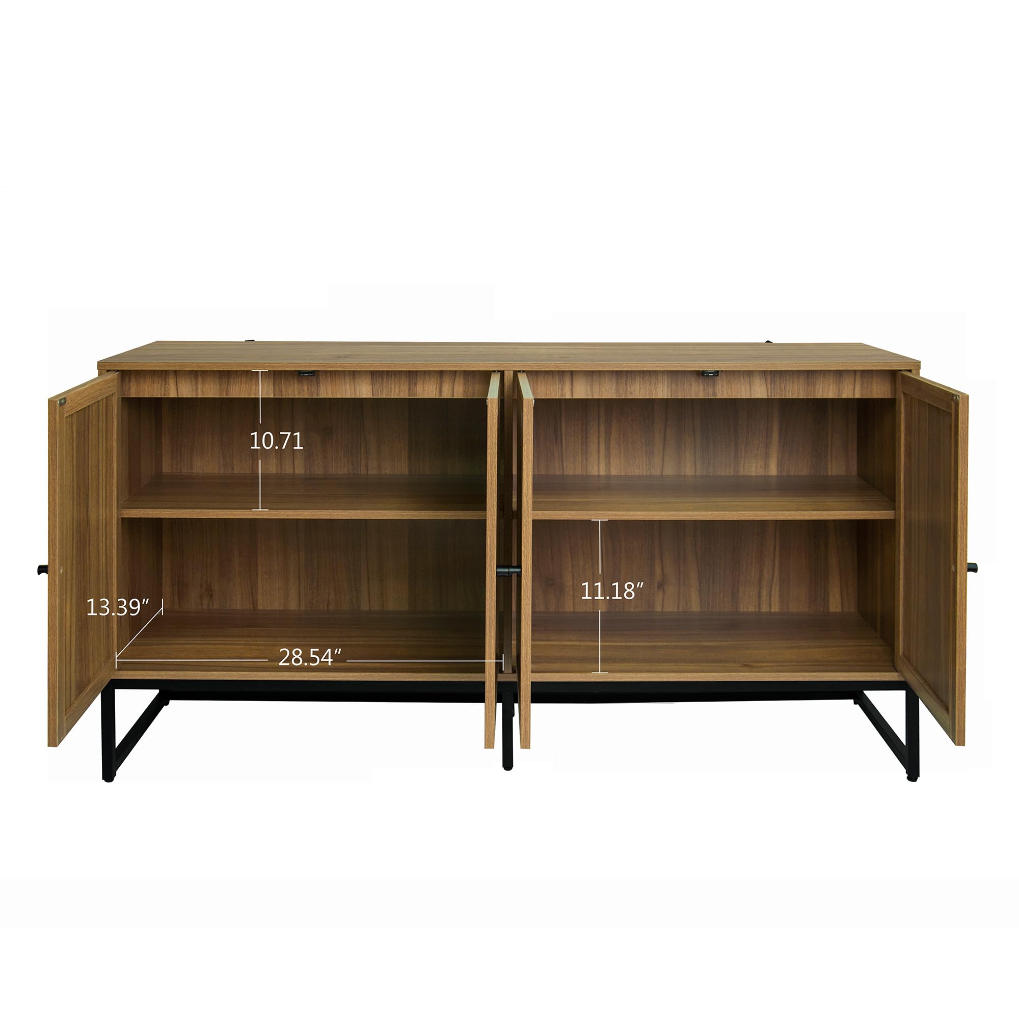Modern Sideboard Cabinet with Rattan Doors - Adjustable Shelves Accent Storage for Kitchen, Dining Room, Living Room, Hallway & Office - Freestanding Storage Cabinet in Walnut Finish | Perfect for Home Organization & Stylish Decor