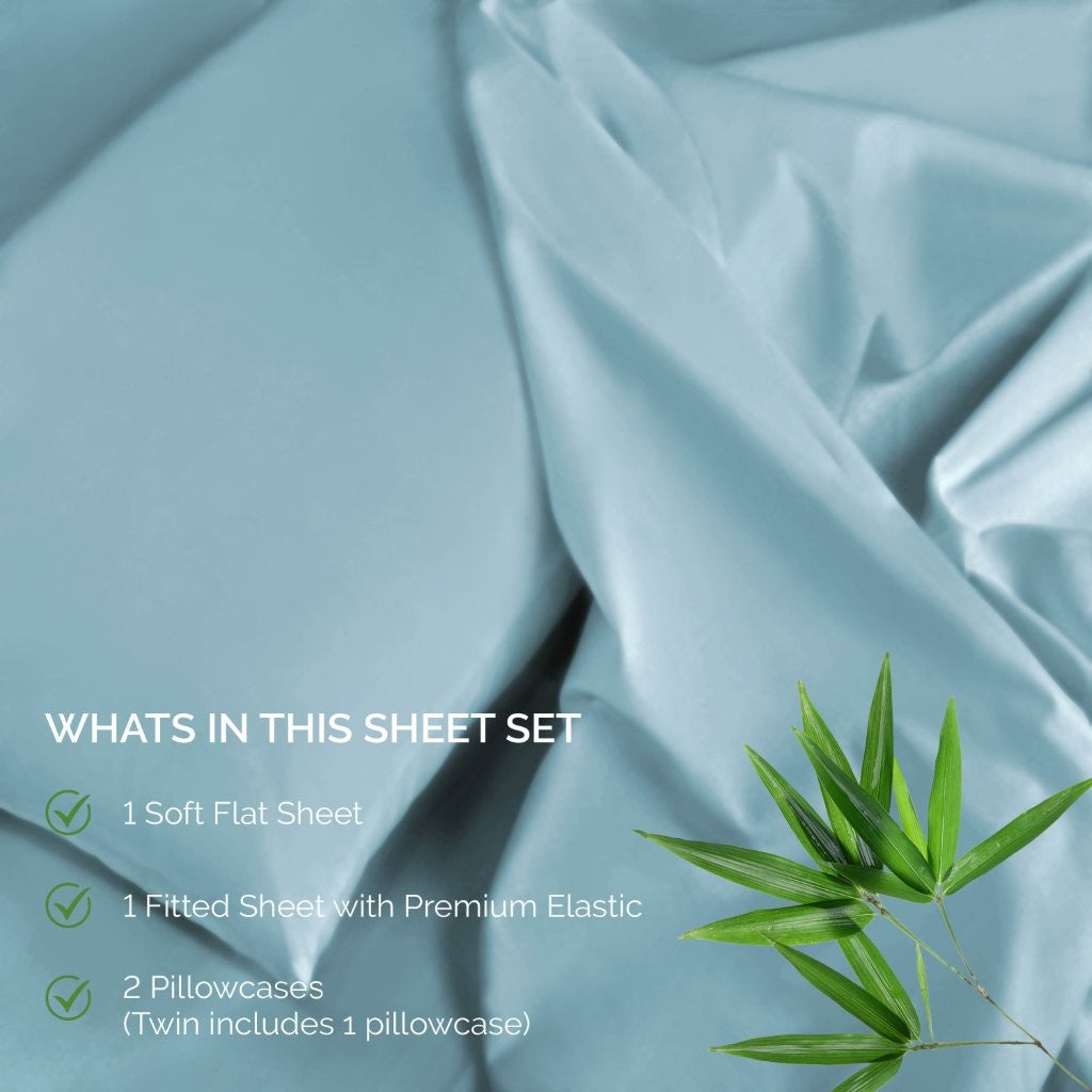 300 Thread Count Rayon From Bamboo Solid Deep Pocket Sheet Set - Ultra Soft & Breathable Bed Sheets for Queen Size Mattress - Perfect for All-Season Comfort & Luxury Bedroom Decor