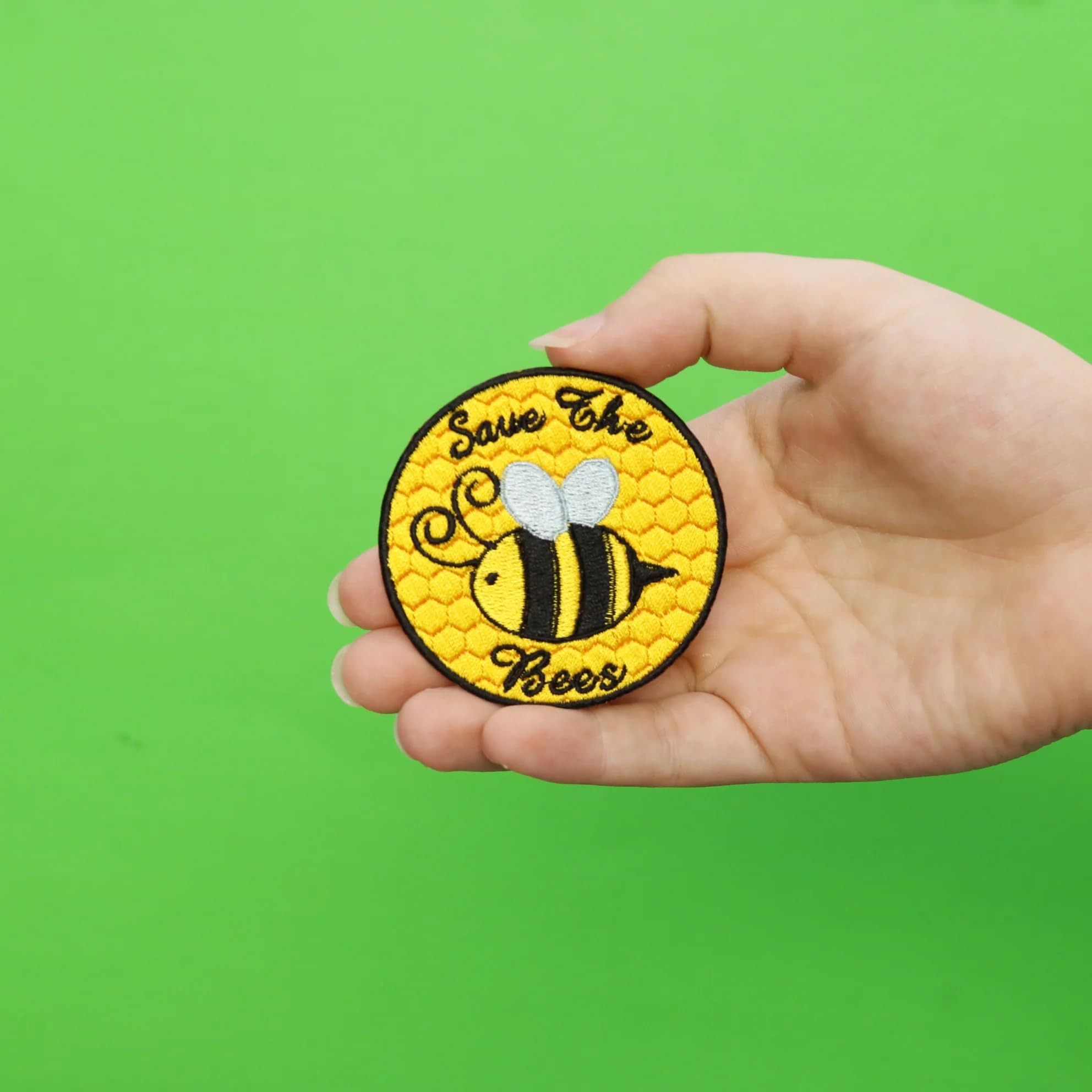 Save The Bees Embroidered Patch - Honey Farm Badge for Iron On Applique | DIY Sewing, Jacket Decoration & Backpack Customization