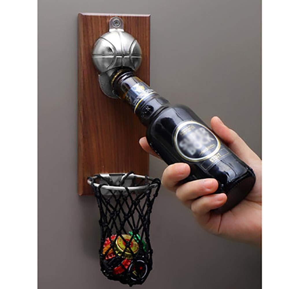 Basketball Shaped Bottle Opener - Wall Mounted & Magnetic Can Beer Wine Opener - Kitchen Bar Gadget for Home Decor & Party Accessories - Perfect for Game Nights, BBQs, and Tailgating
