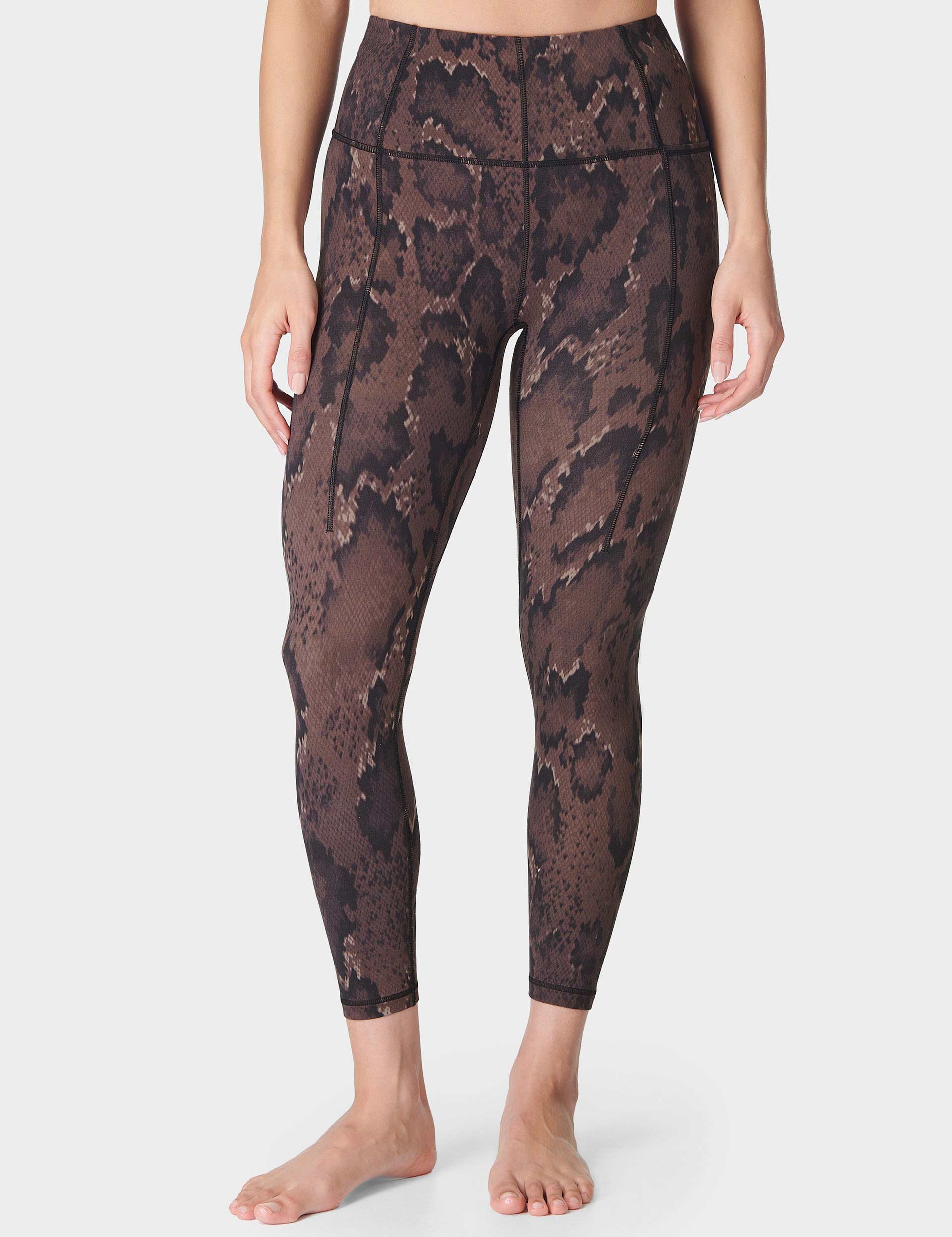 Premium Super Soft 7/8 Yoga Leggings for Women - Brown Python Print High Waist Workout Pants - Perfect for Yoga, Gym, Running & Lounge Wear