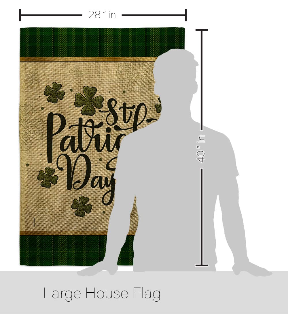 St. Patrick's Day Tartan Burlap House Flag - 2 Pack Double-Sided Irish Shamrock & Leprechaun Decor (28x40 Inches) for Garden, Yard & Holiday Celebration - Made in USA - Perfect for March Festivities & Irish-Themed Parties