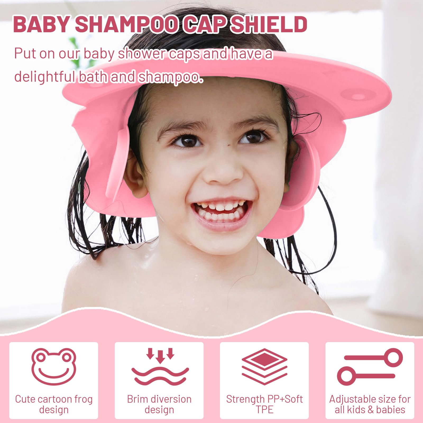 **Baby & Toddler Hair Washing Shield – Waterproof Shampoo Cap with Ear Covers for Kids – Soft & Safe Shower Cap for Bath Time (Pink) – Perfect for Sensitive Skin & Mess-Free Hair Wash**