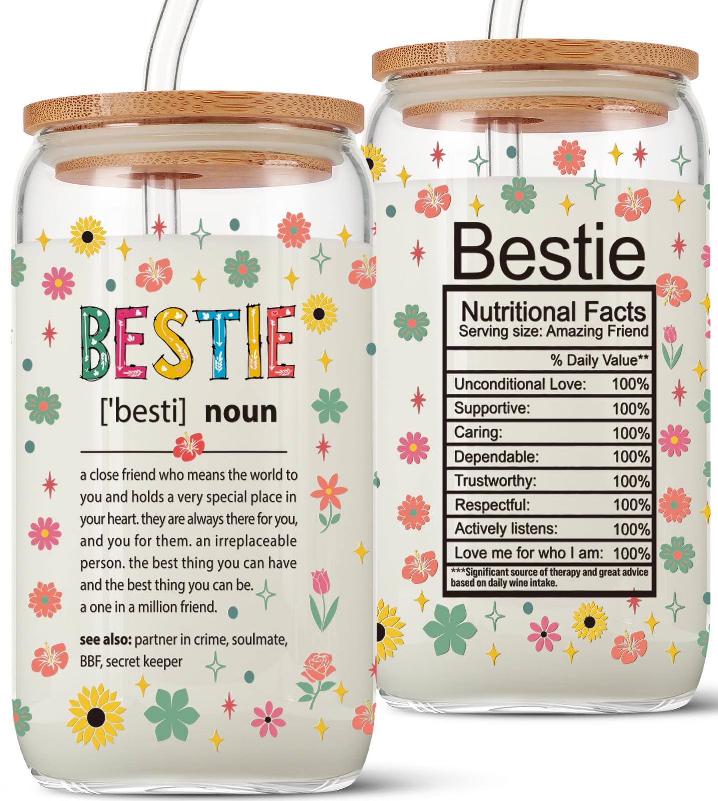 Funny Bestie Definition Glass - 16oz Insulated Tumbler for Women | Best Friend Gifts for Birthday, Christmas & Friendship | Cute BFF Present for Coffee, Tea & Drinks at Home or Office