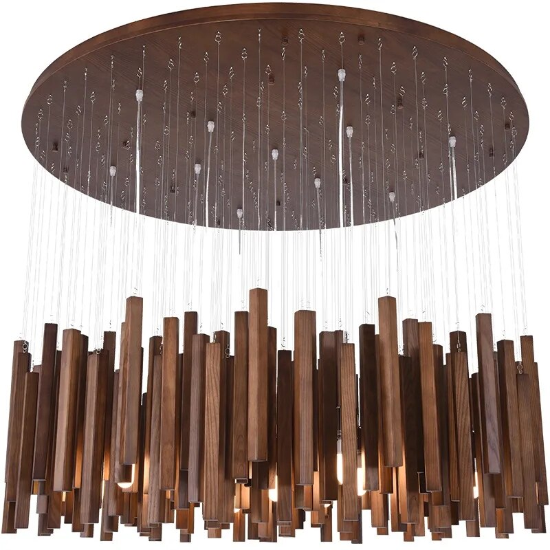 Solid Oak Wood Hanging Chandelier - Rustic Farmhouse Ceiling Light Fixture for Dining Room, Kitchen Island & Bedroom Decor
