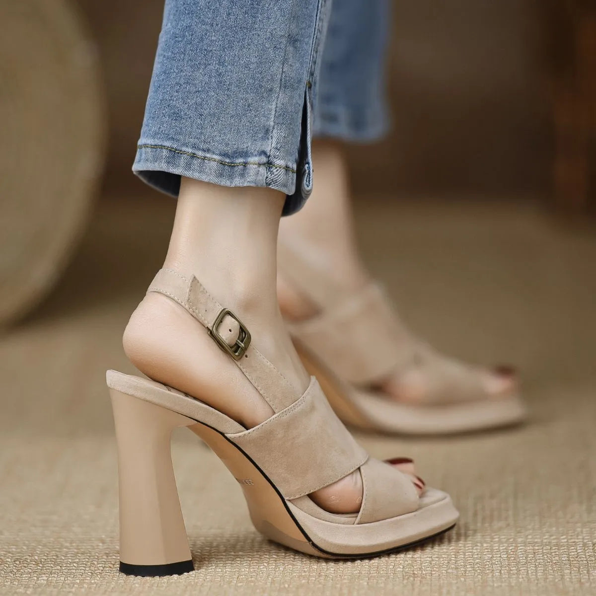 Peep Toe Block Heel Sandals for Women - Comfortable Chunky Heel Open Toe Dress Shoes for Wedding, Party & Office Wear