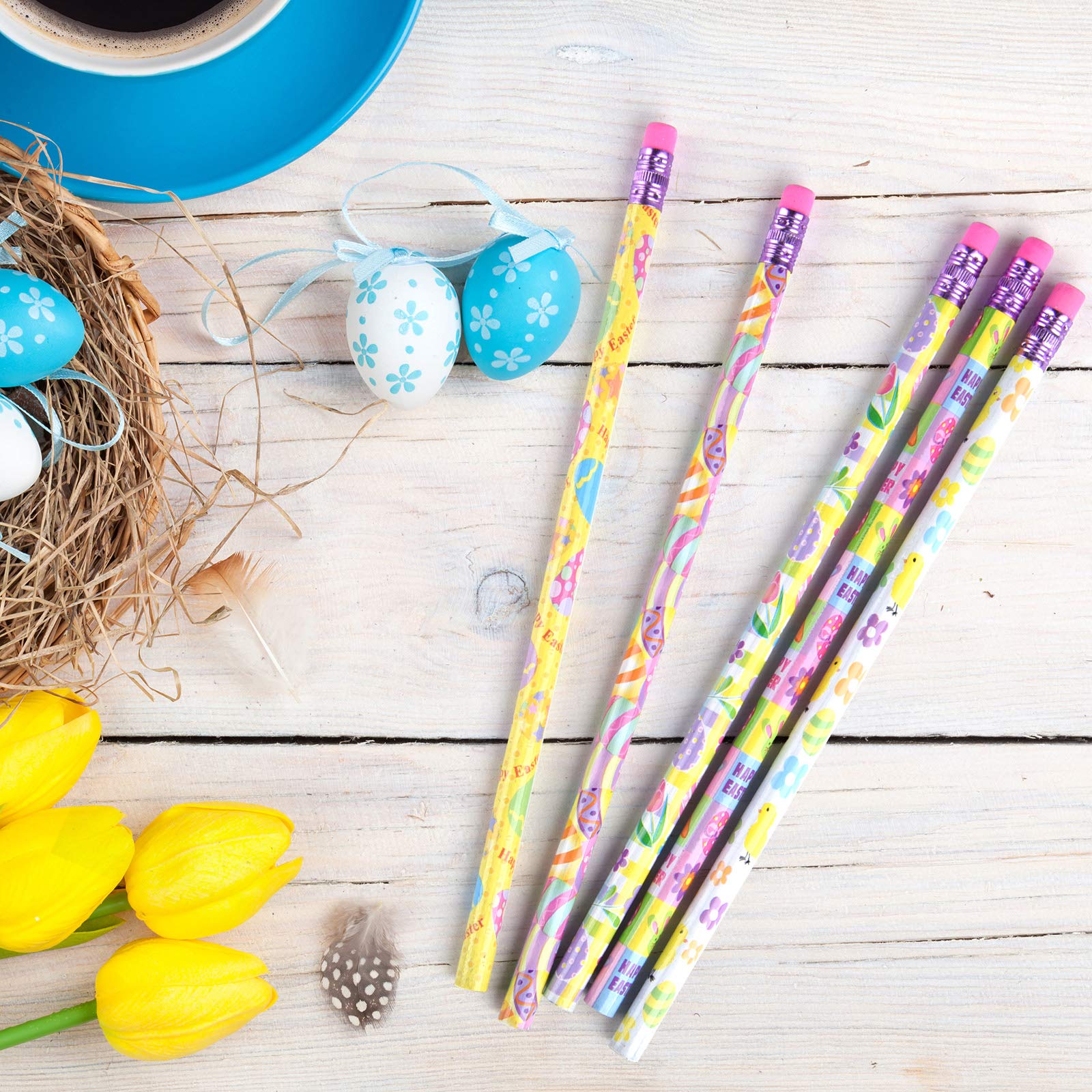 PLULON 64-Pack Easter Themed Pencils - Colorful Bunny & Egg Design School Supplies, Party Favors for Kids - Perfect for Classroom Gifts, Easter Basket Fillers, and Children's Party Giveaways