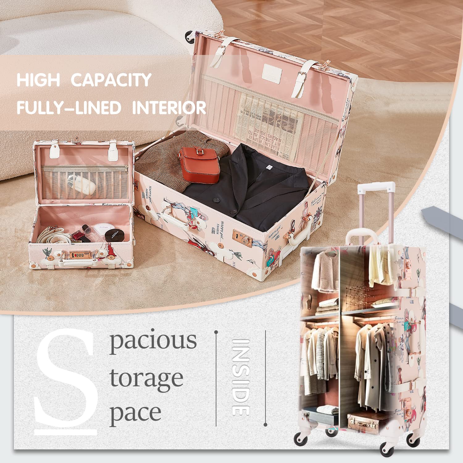 Vintage 2-Piece Suitcase Set with 12