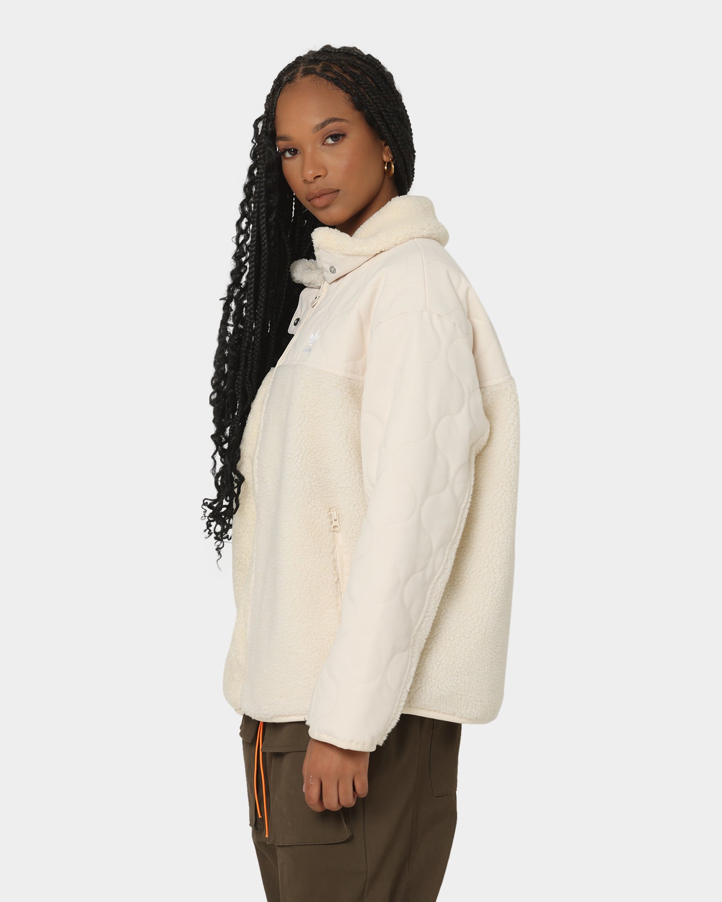 Adidas Women's Sherpa Jacket - Cozy Fleece-Lined Winter Coat, Wonder White - Perfect for Outdoor Activities & Casual Wear