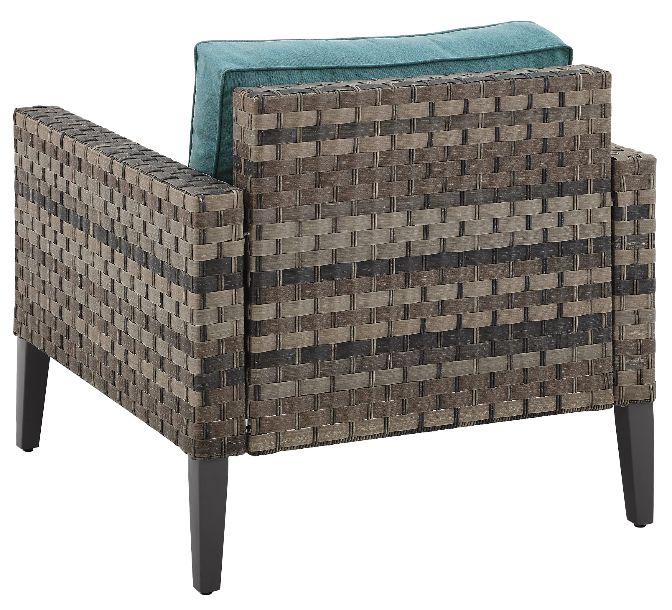 Crosley Prescott Outdoor Wicker Patio Chair with Mineral Blue Cushions - Brown All-Weather Furniture for Porch, Deck, Balcony & Backyard - Perfect for Relaxing, Sunbathing & Outdoor Entertaining