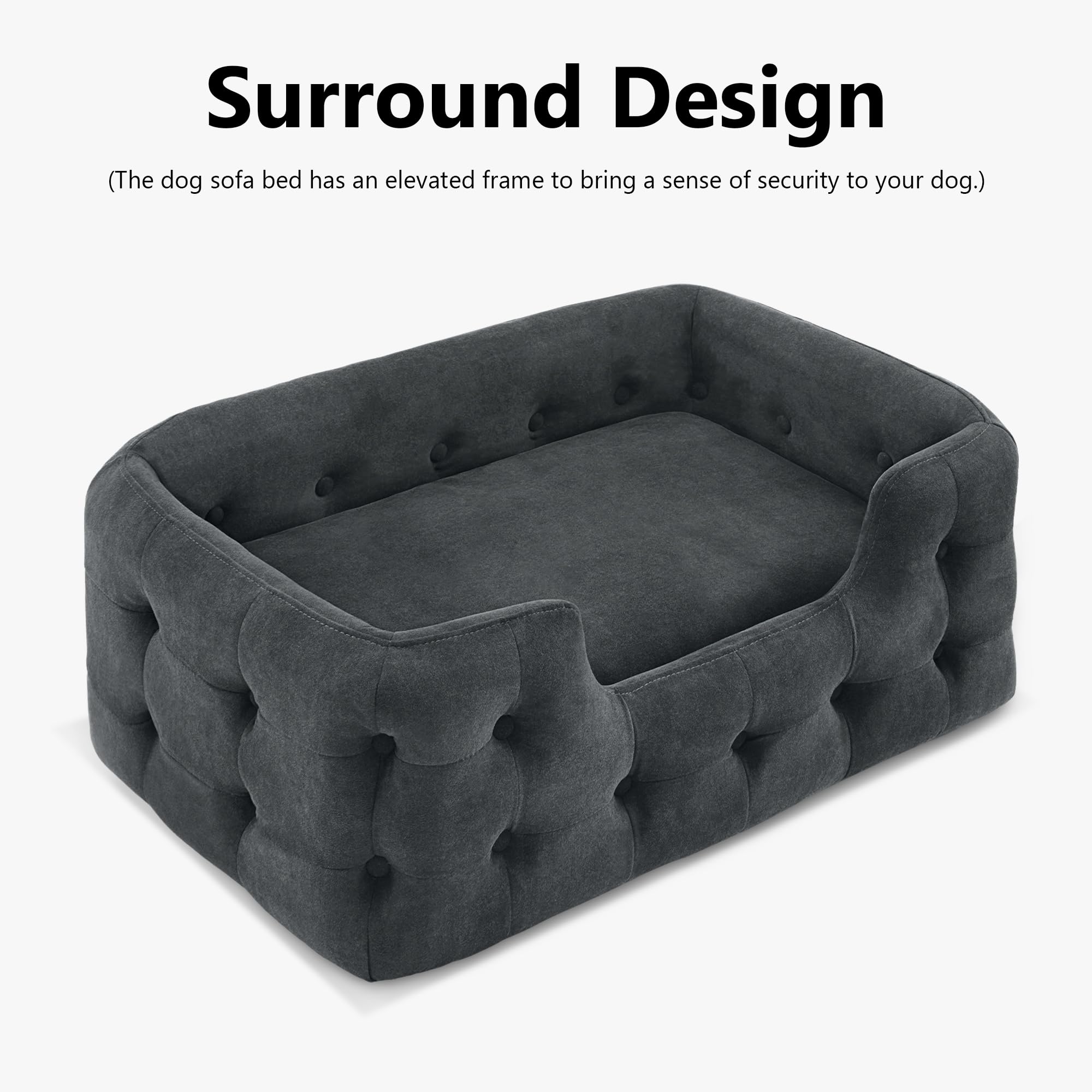 Premium MCombo Dog Sofa Bed - 33 Inch Orthopedic Foam Pet Bed with Removable Washable Cover, Modern Pet Couch for Small & Medium Dogs - Dark Grey (0553) - Perfect for Living Room, Bedroom & Pet-Friendly Spaces