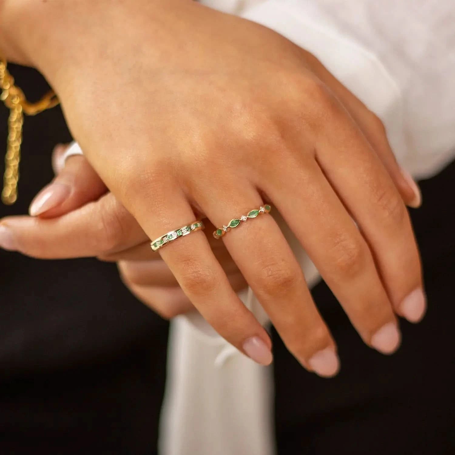 Emerald & Diamond Solid Gold Eternity Ring for Women - 14K/18K Real Gold Wedding Band, Anniversary Gift for Her - Perfect for Engagements, Weddings & Special Occasions