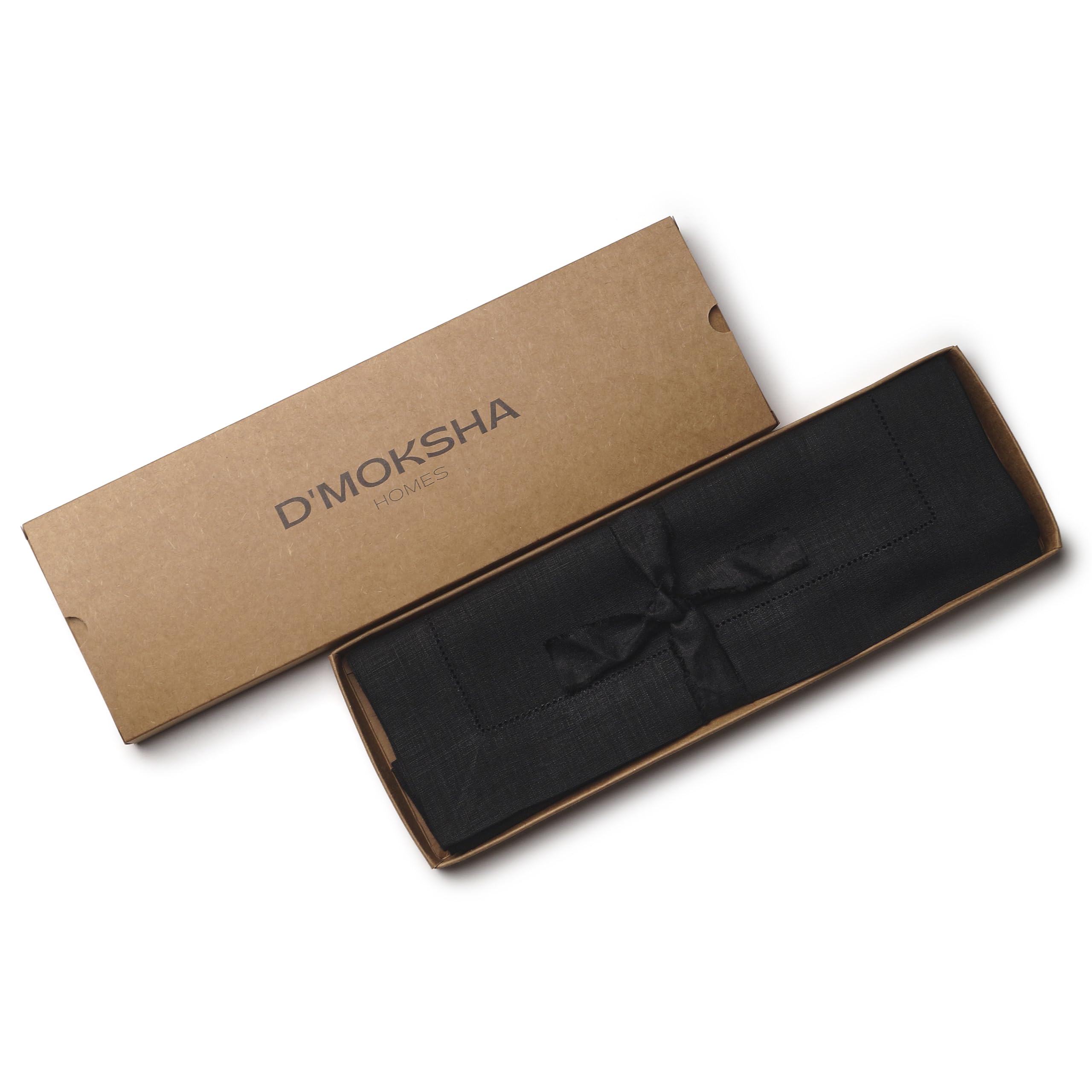 D'Moksha Homes 4-Pack 100% Pure Linen Placemats - 14x19 Inch Black Table Mats with Classic Hemstitch, Machine Washable for Dining Table Decor - Perfect for Spring Gatherings, Dinner Parties & Everyday Use