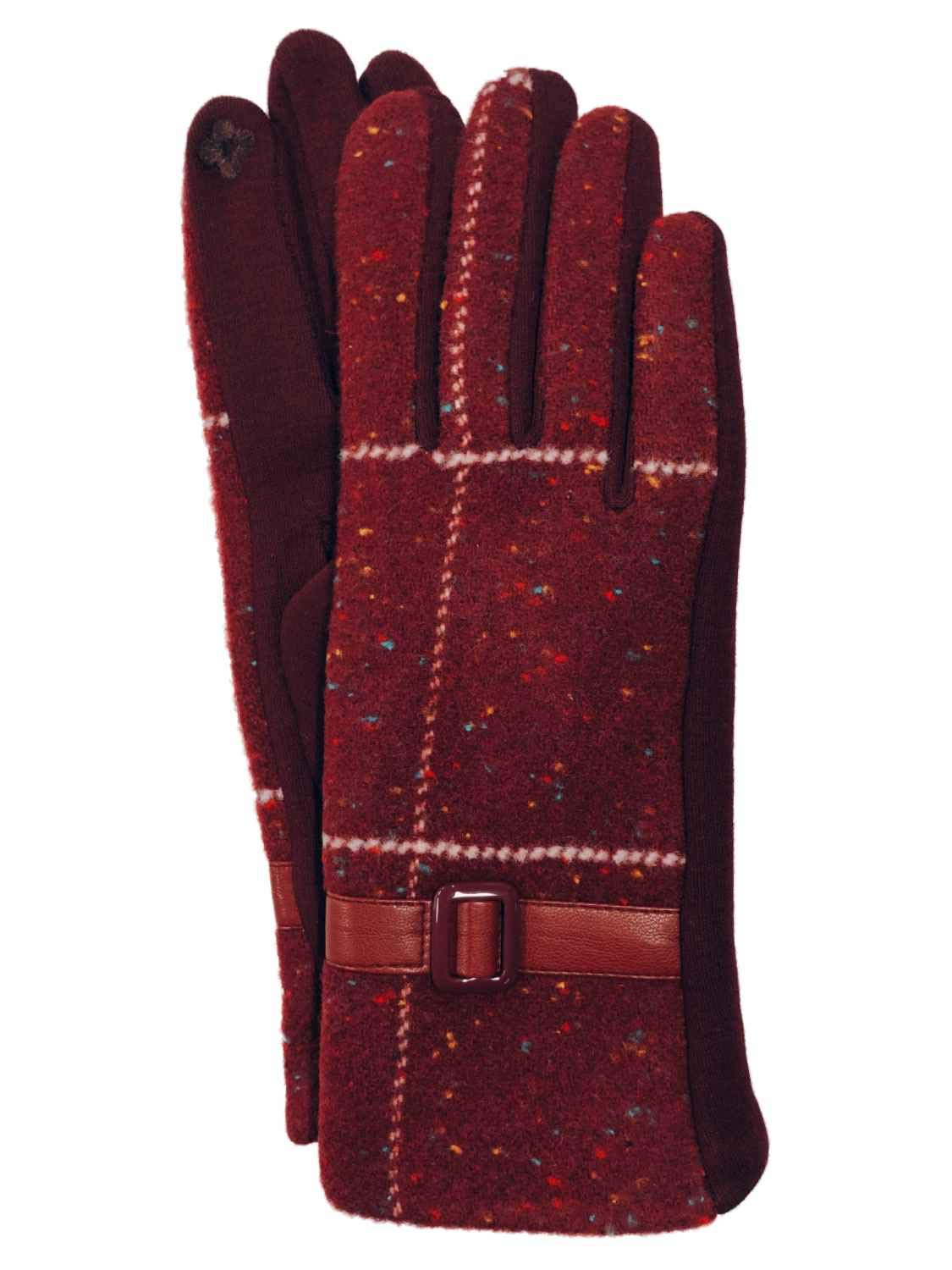 G&S Women's Burgundy Belted Speckle Stretch Fit Button Text & Tech Smart Gloves - Touchscreen Compatible Winter Gloves for Cold Weather, Outdoor Activities & Driving
