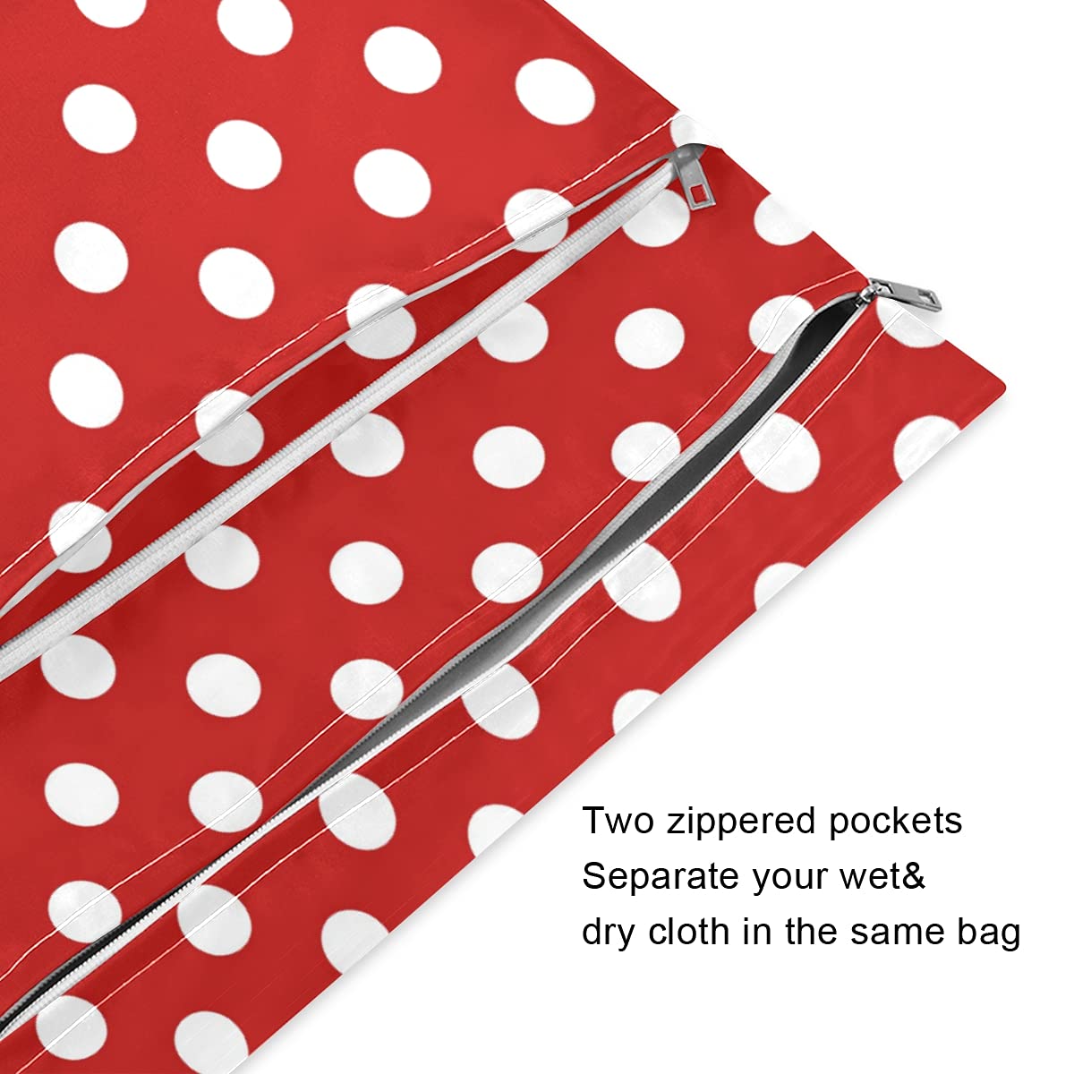 Waterproof Wet Dry Bags for Diapers - Polka Dot Red Washable Hanging Organizer Pouch with Pocket | Perfect for Travel, Camping, Beach, Gym & Swim Essentials Storage