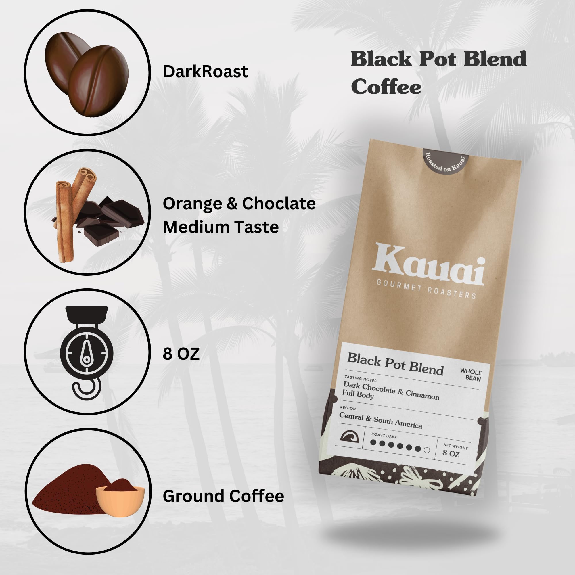 Premium Black Pot Ground Coffee - Dark Roast with Cinnamon & Dark Chocolate Notes | Rich Espresso Blend (8oz) | Perfect for Morning Brews, Office Coffee Breaks & After-Dinner Treats