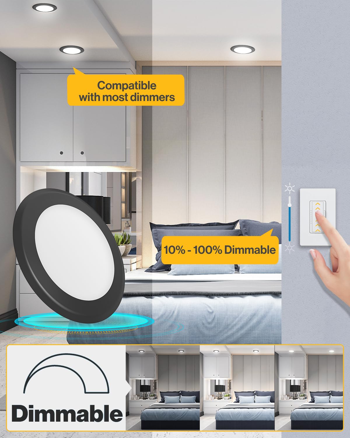Sunco 24 Pack 6 Inch LED Recessed Ceiling Lights - Flush Mount Black Disc Lighting, 1050 LM, Dimmable, Selectable CCT 2700K-6000K, 15W=100W, Wet Rated ETL Certified - Perfect for Kitchens, Bathrooms, and Living Rooms